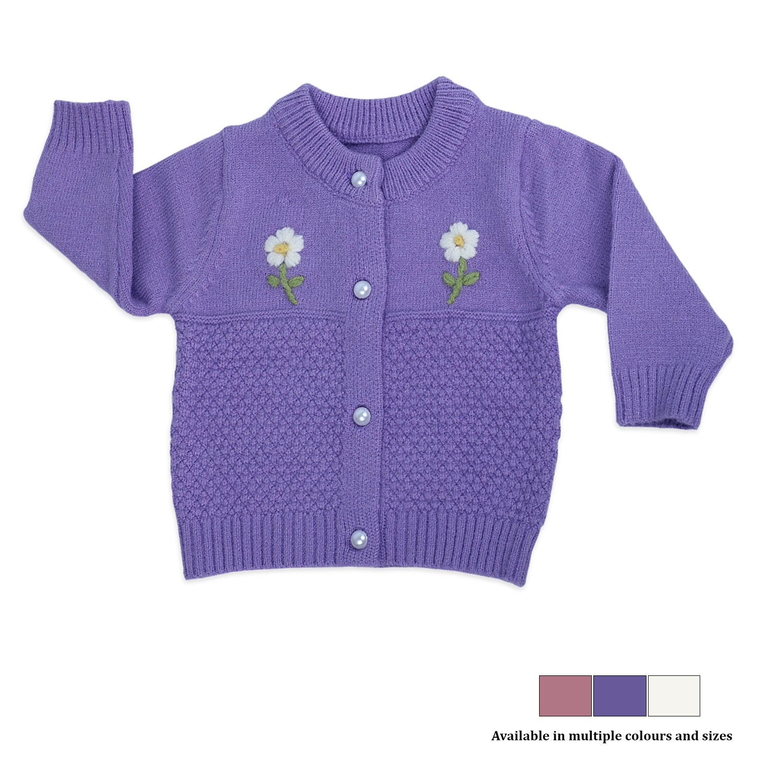 Floral Embroidery Premium Full Sleeves Knitted Sweater - Purple - Baby Moo