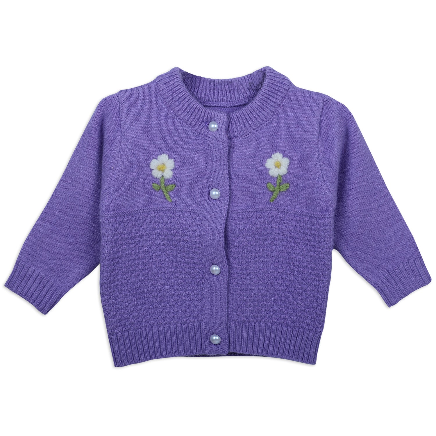 Floral Embroidery Premium Full Sleeves Knitted Sweater - Purple