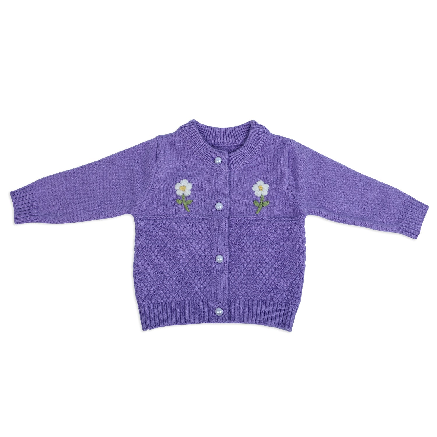 Floral Embroidery Premium Full Sleeves Knitted Sweater - Purple