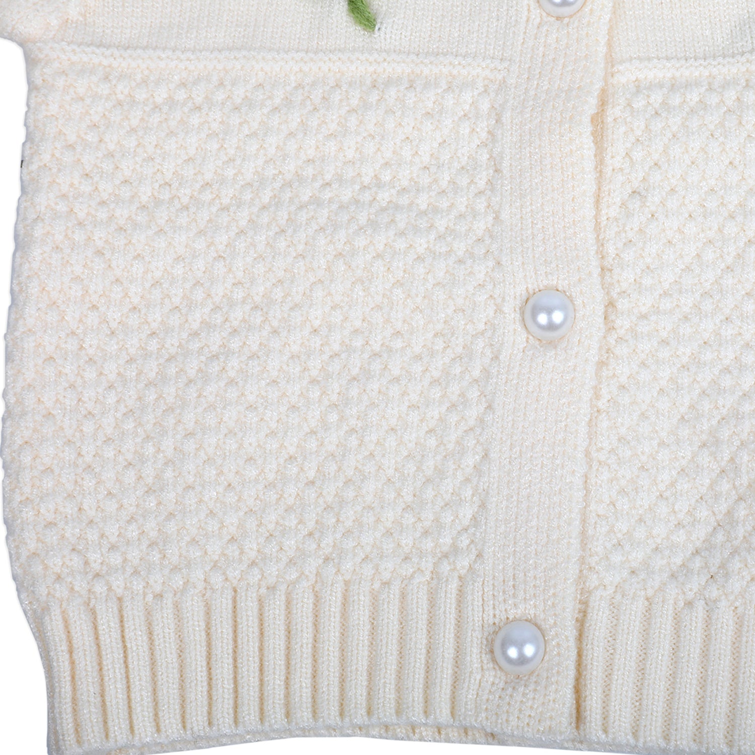 Floral Embroidery Premium Full Sleeves Knitted Sweater - Off White - Baby Moo