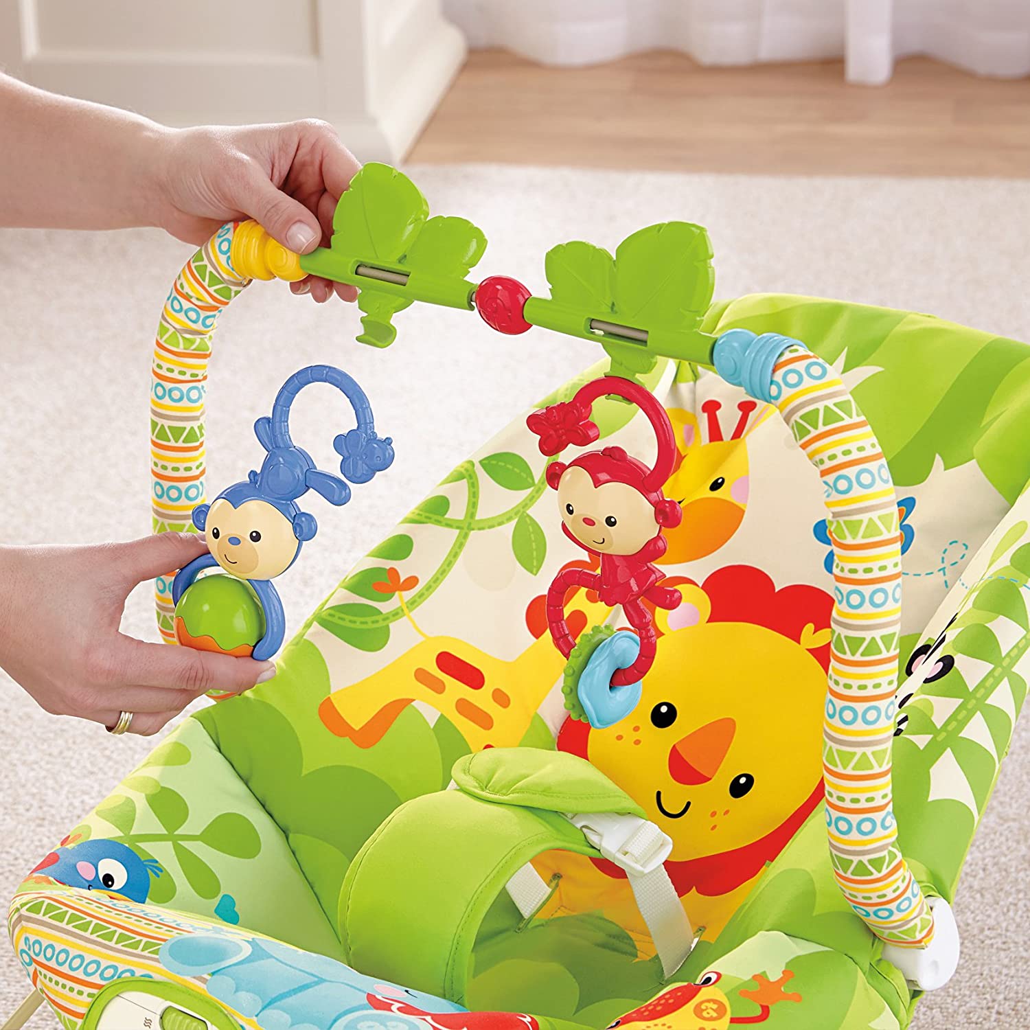 Jungle Friends Soothing Vibrations Bouncer Rocker With Musical Hanging Toys - Green