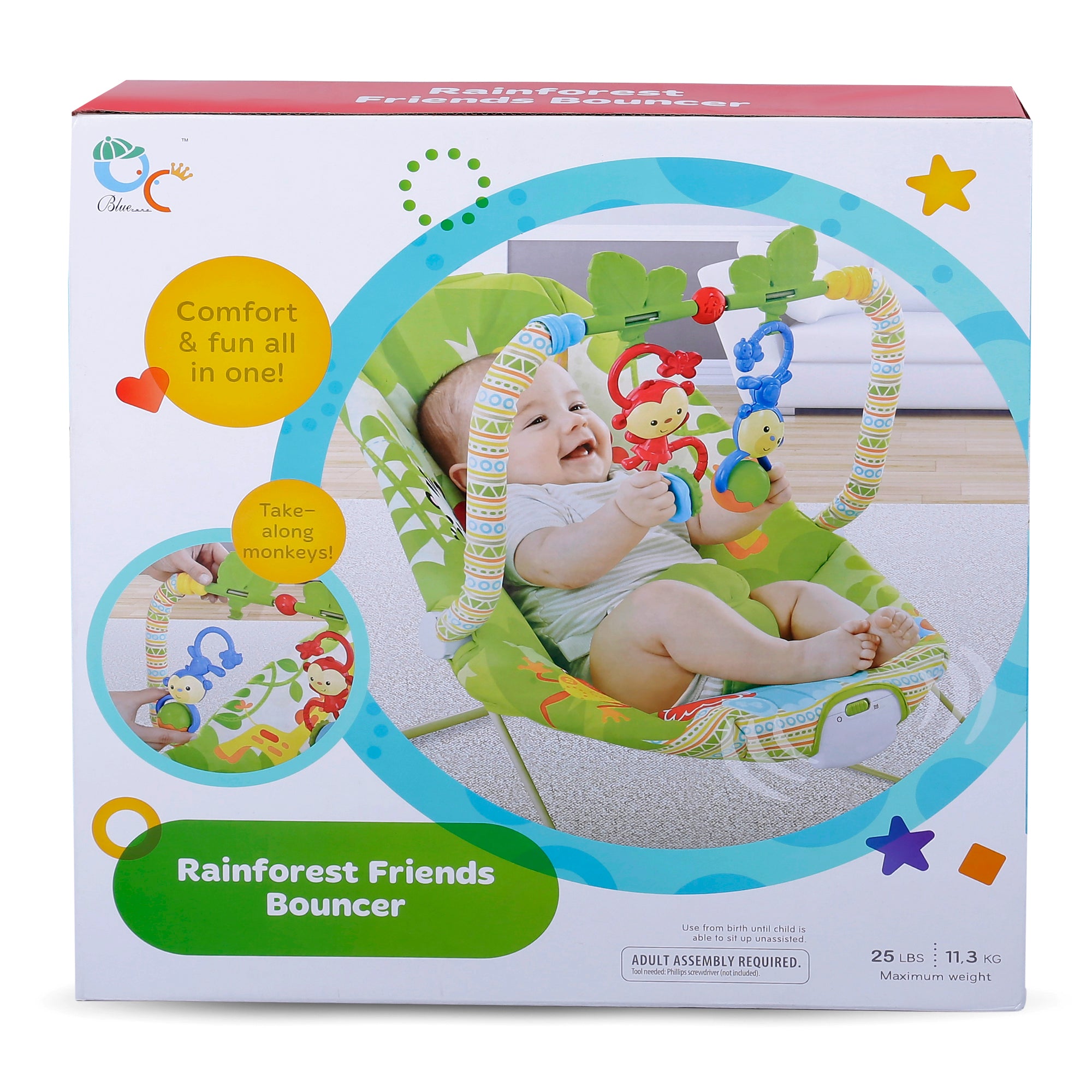 Jungle Friends Soothing Vibrations Bouncer Rocker With Musical Hanging Toys - Green - Baby Moo
