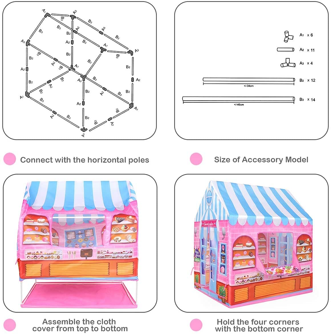 Playtime Foldable Tent House Cake Shop - Pink - Baby Moo