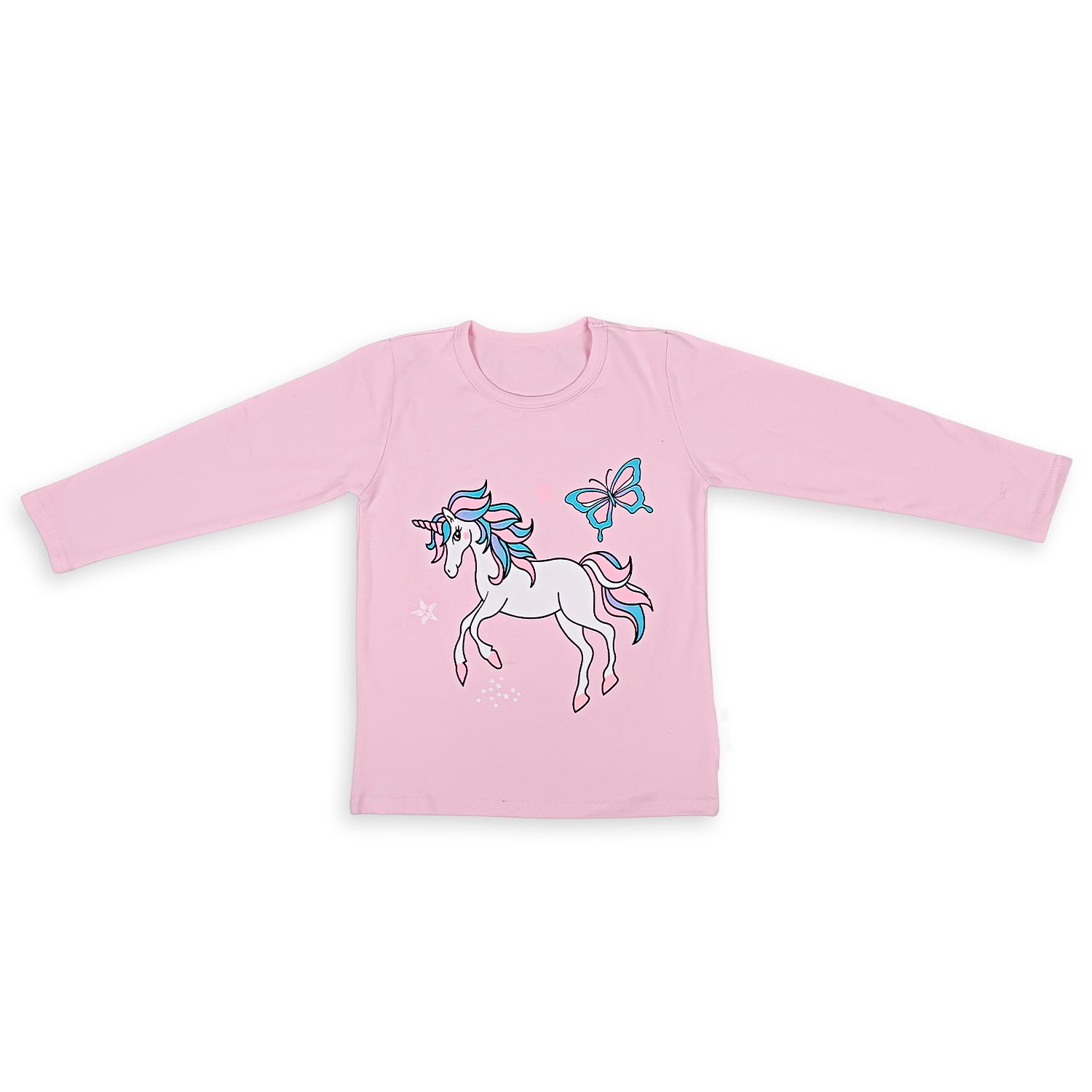 Night Suit Cotton Tshirt Pyjama Unicorn And Butterfly Pink - Baby Moo