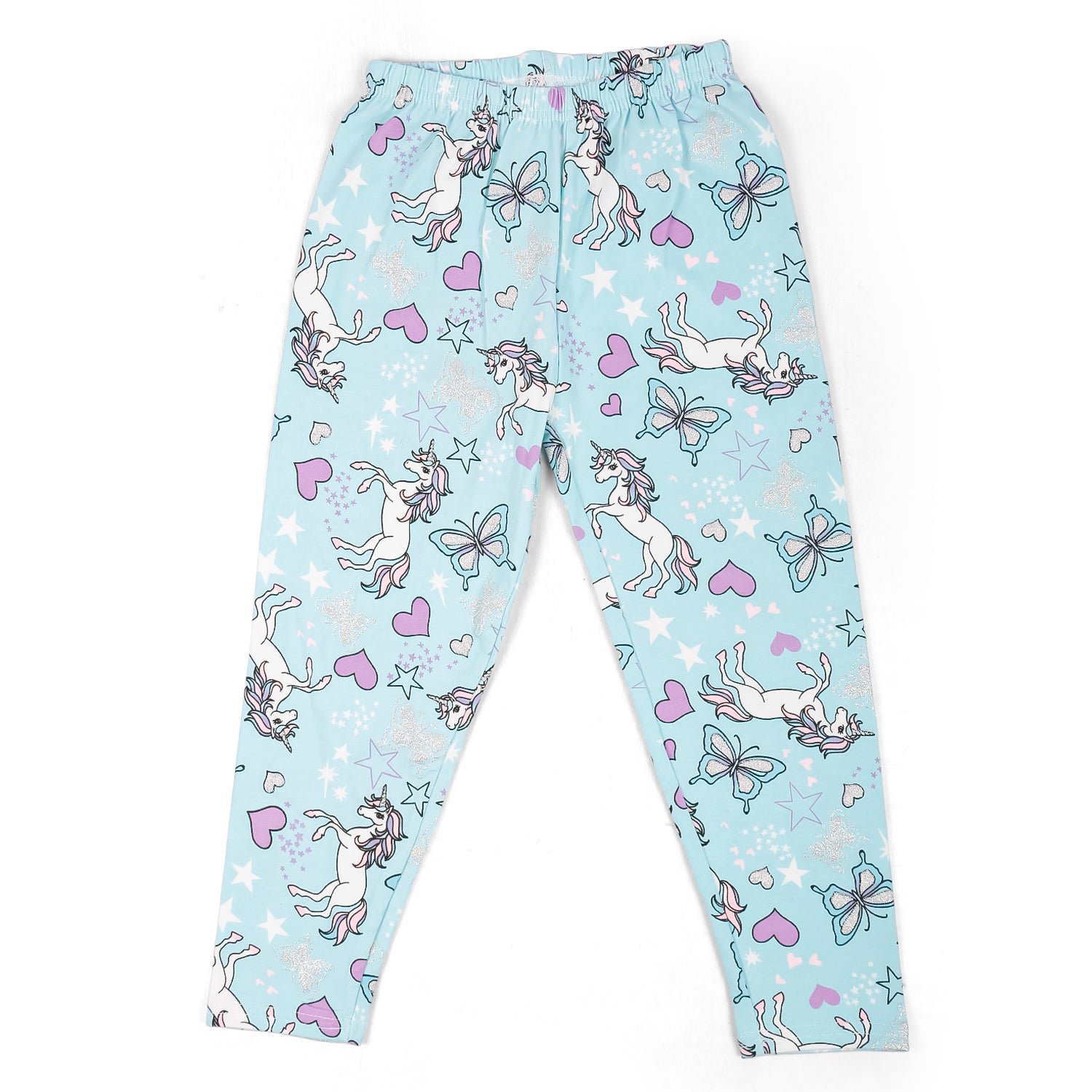 Night Suit Cotton Tshirt Pyjama Unicorn And Butterfly Pink - Baby Moo
