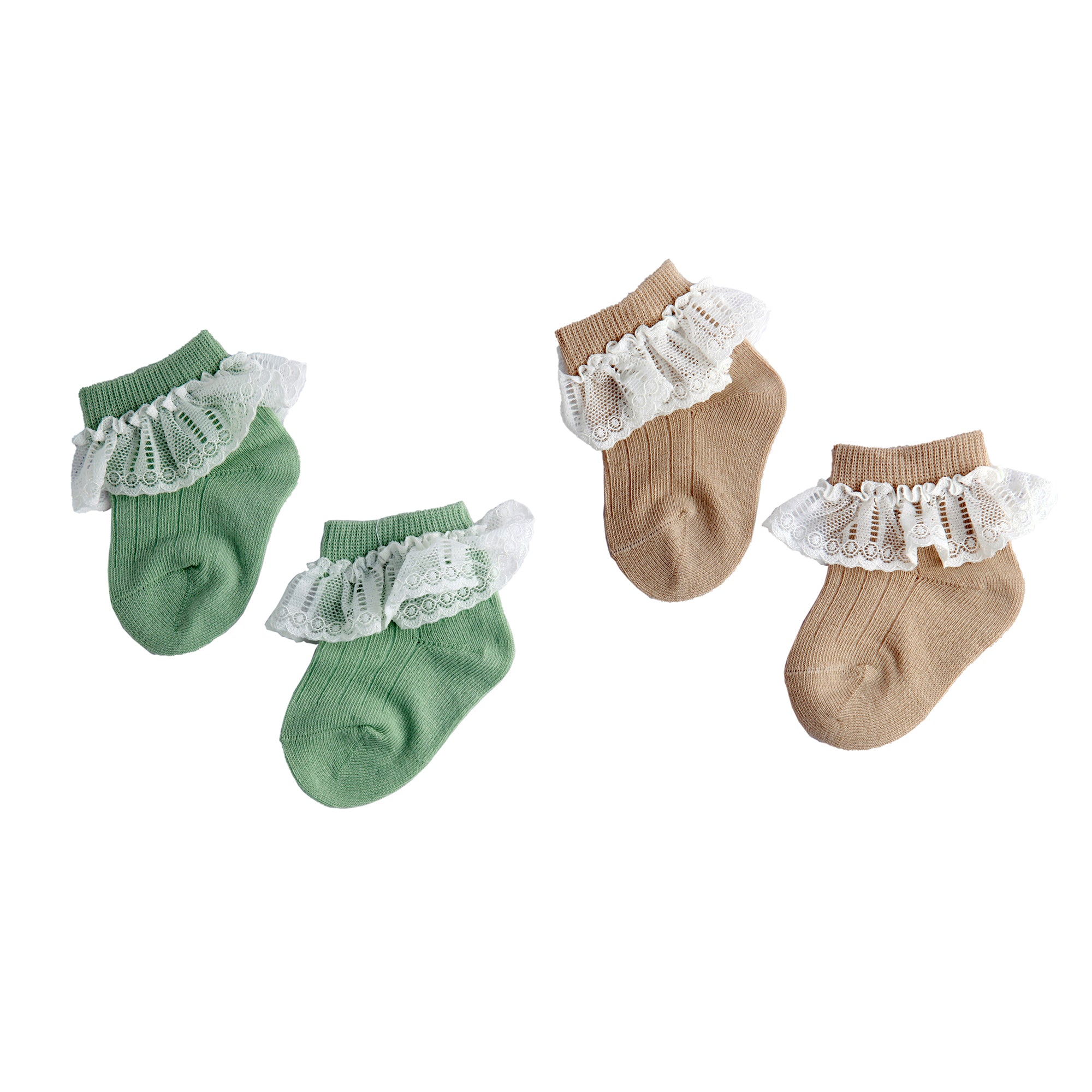 Dressy Lace Green And Brown 2 Pk Lace Socks - Baby Moo