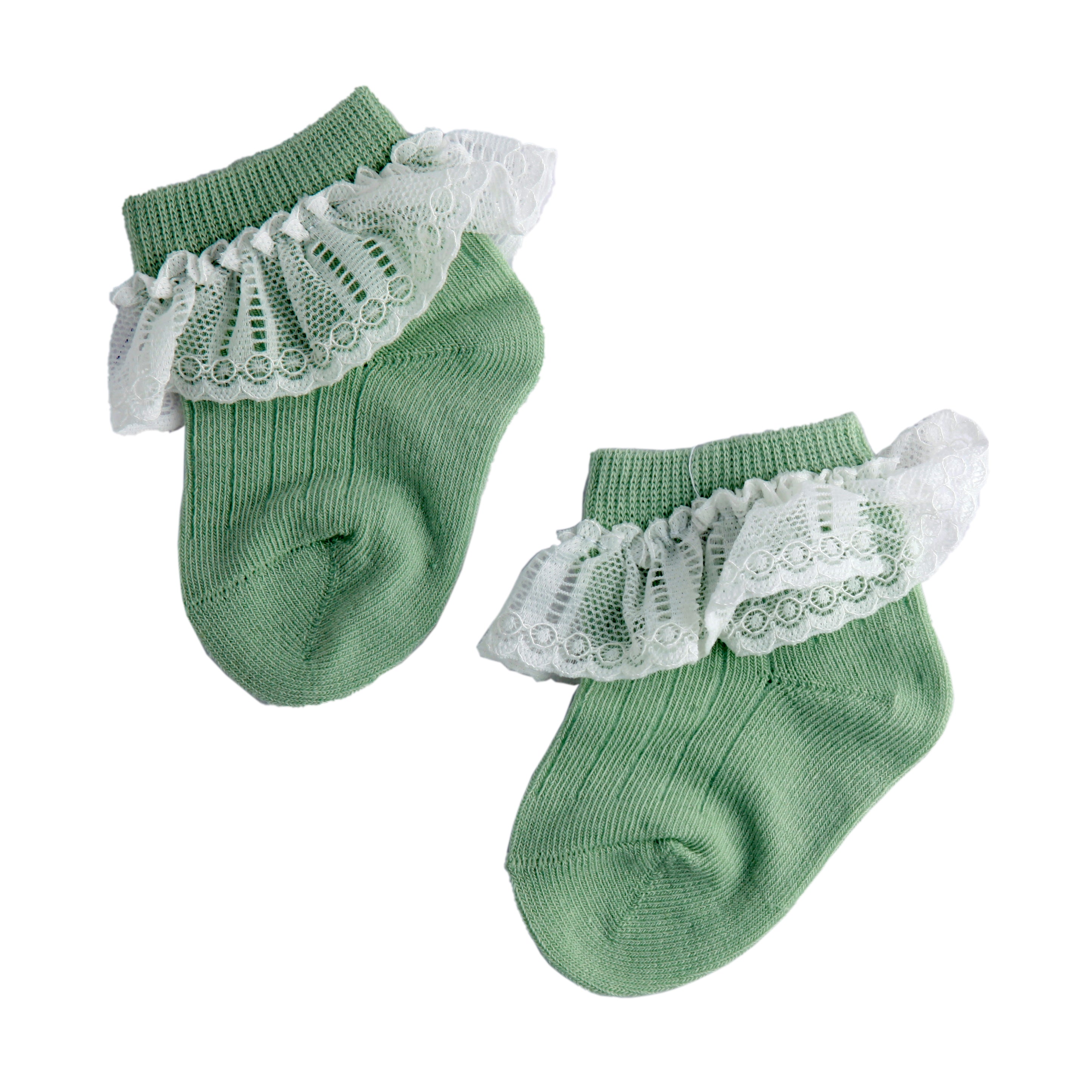 Dressy Lace Green And Brown 2 Pk Lace Socks - Baby Moo