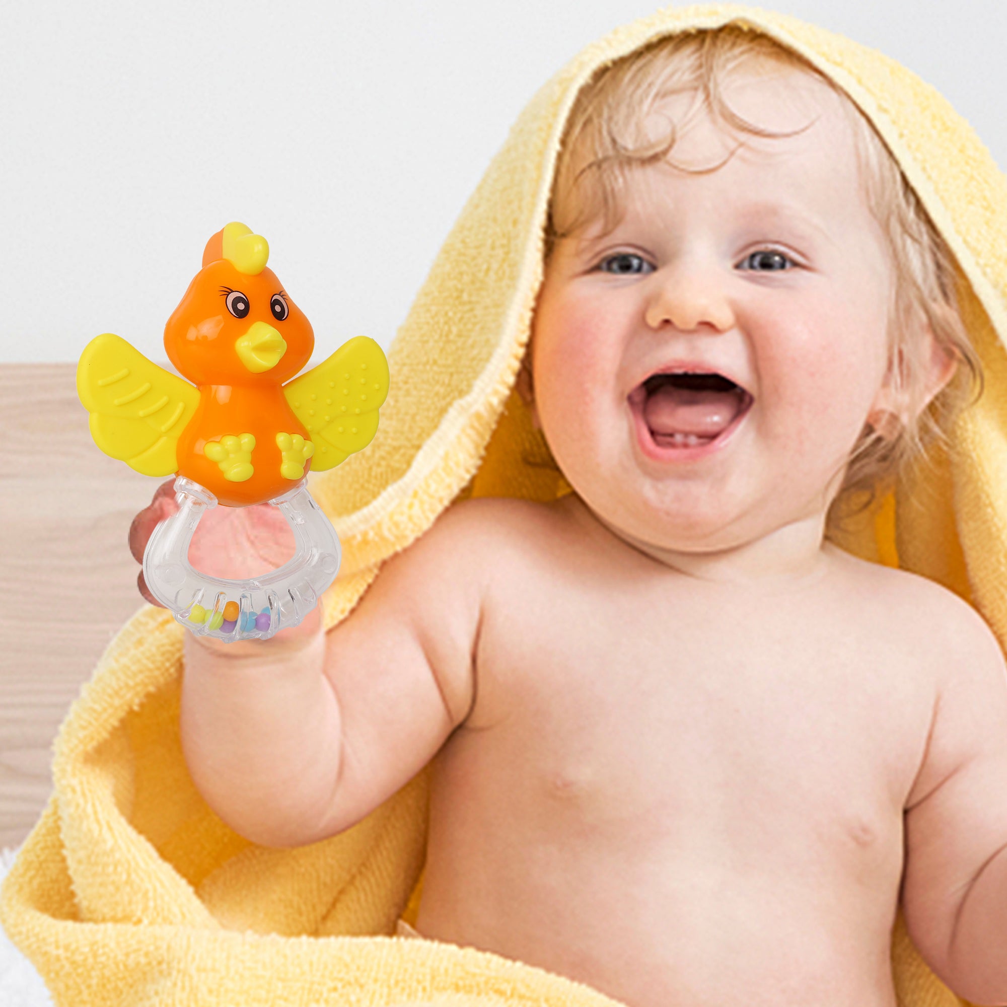 Duck Orange And Yellow Rattle Teether - Baby Moo