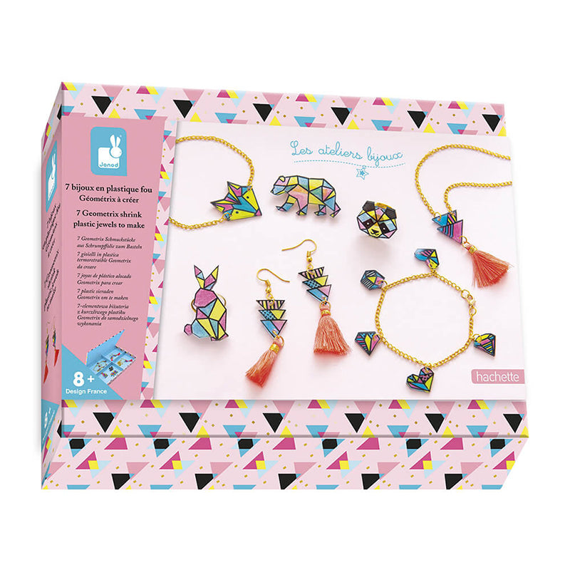 Janod 7 Geometrix Shrink Plastic Jewels To Make - Multicolour - Baby Moo