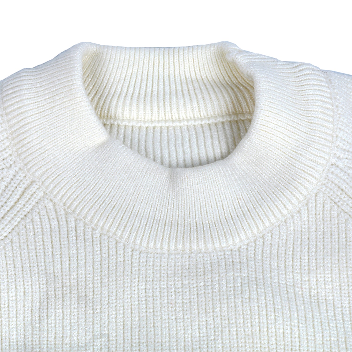 Ruffled Jumper Solid Premium Full Sleeves Braided Knit Sweater - White - Baby Moo