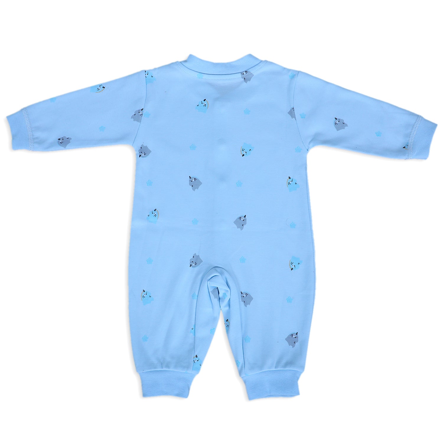 Unicorns And Stars Full Sleeves One-Piece Snap Button Bodysuit - Blue - Baby Moo
