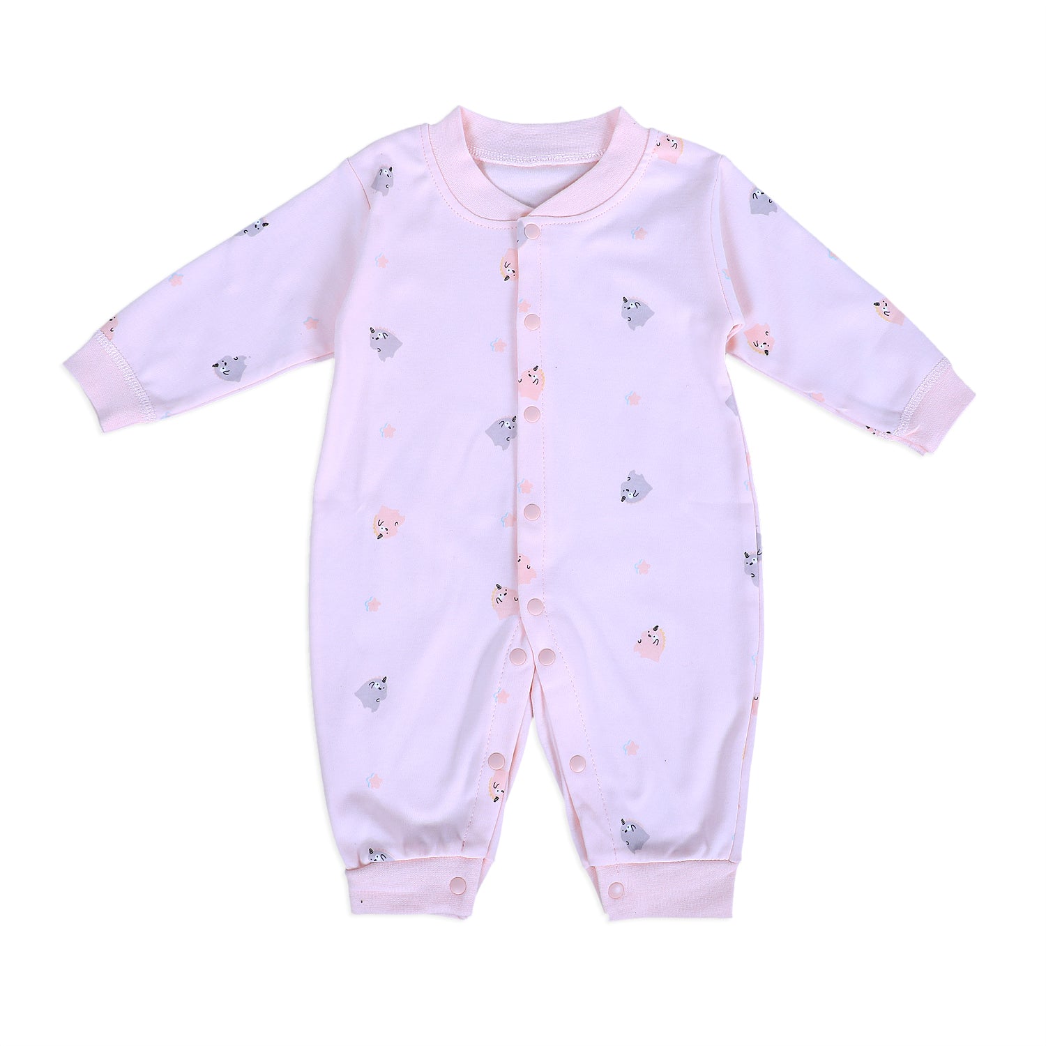Unicorns And Stars Full Sleeves One-Piece Snap Button Bodysuit - Pink - Baby Moo