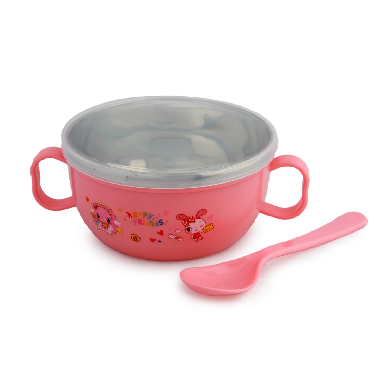On-The-Go Pink Steel Bowl & Spoon Tiffin Set