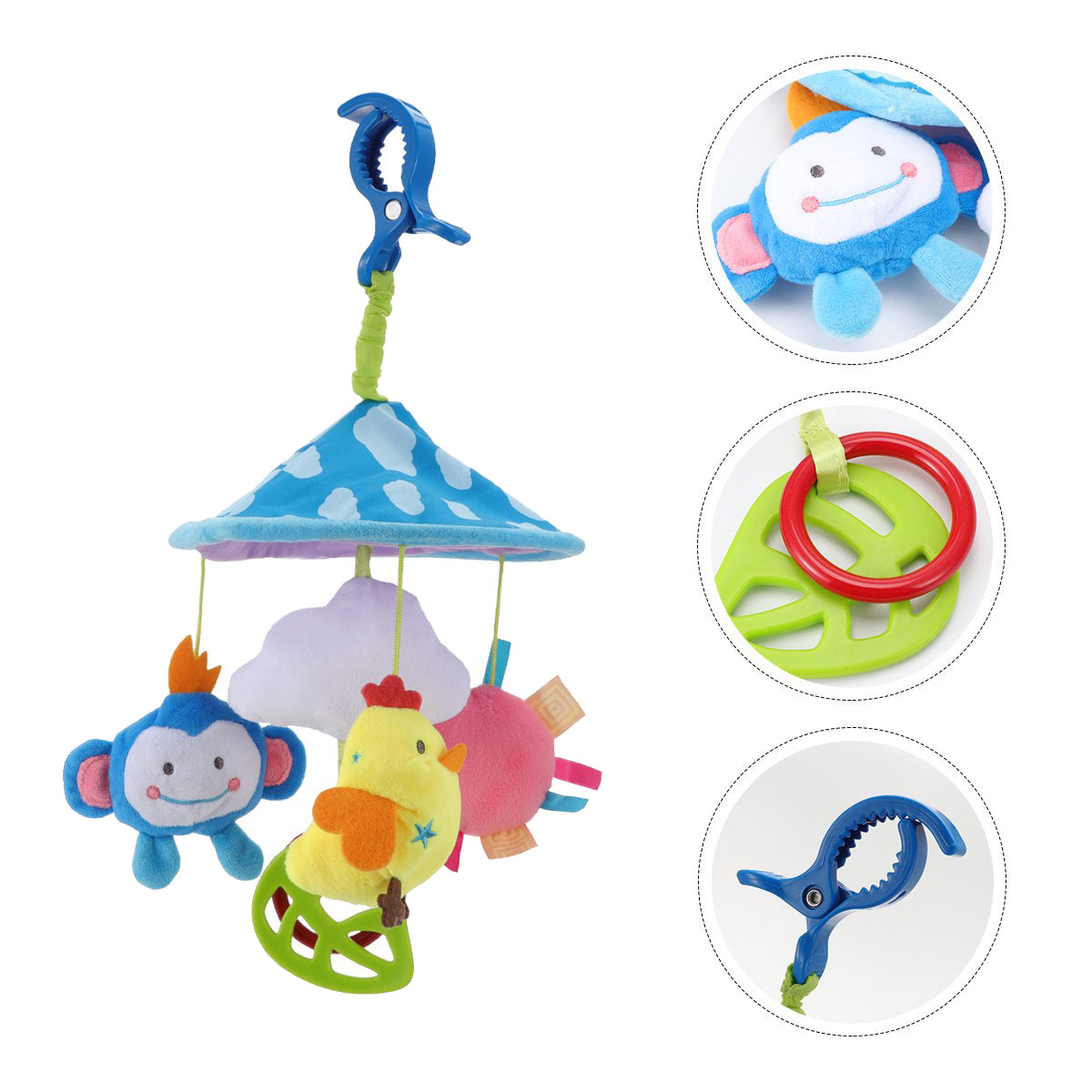 Bird In The Sky Bed Hanging Rattle Toy Rotating Cot Mobile - Blue - Baby Moo