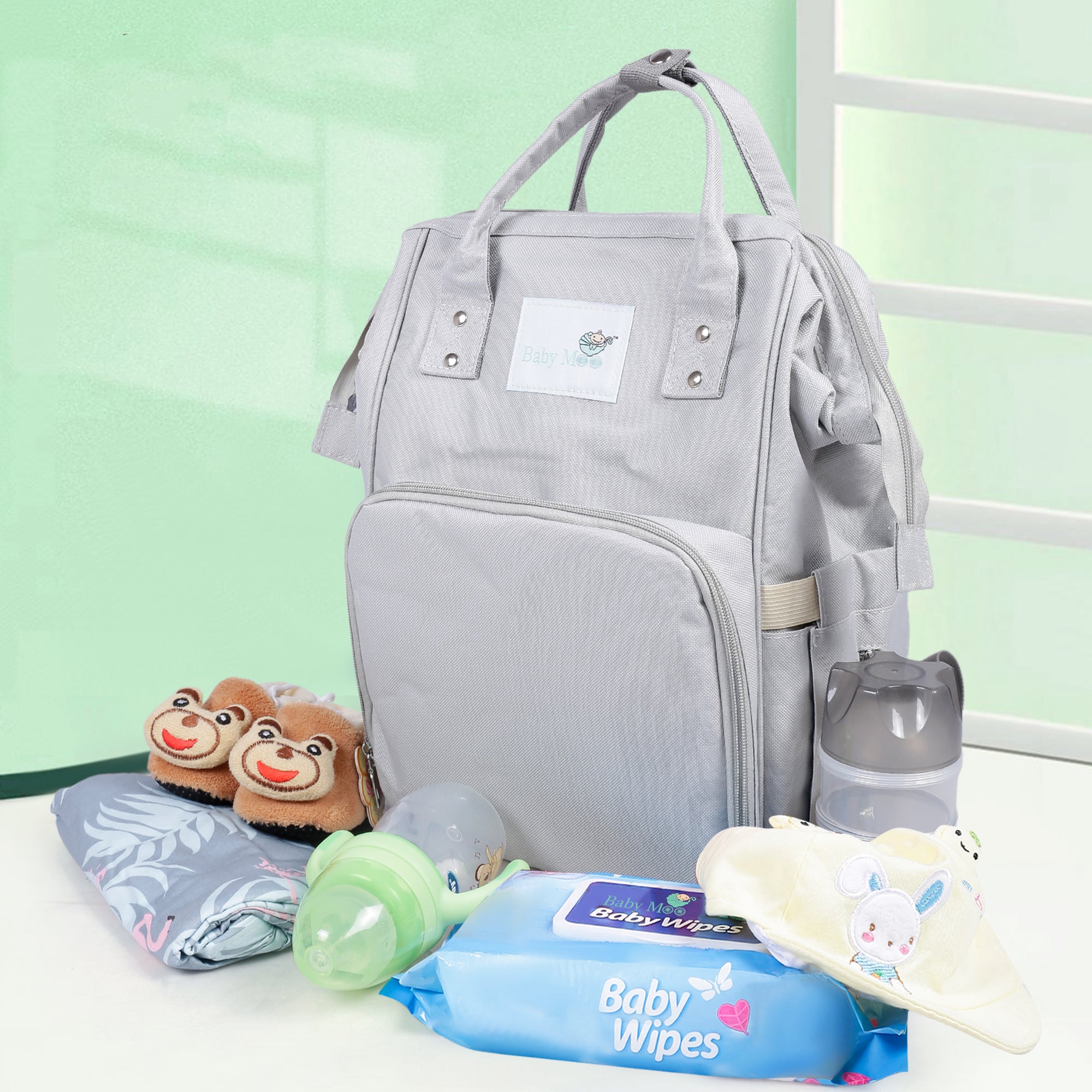 Diaper Bag 
Maternity Backpack Solid Grey - Baby Moo