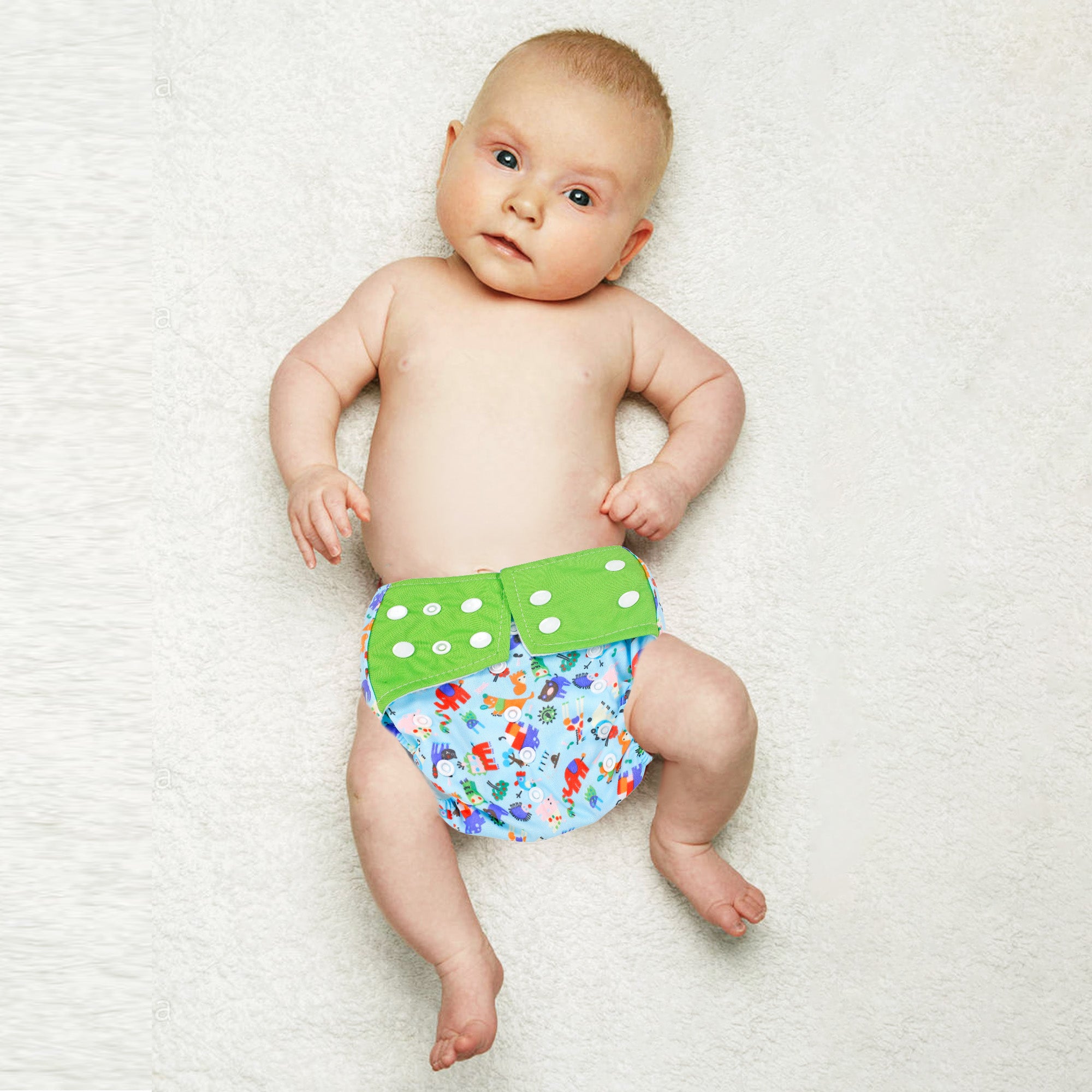 I Love Animals Green And Blue Reusable Diaper - Baby Moo
