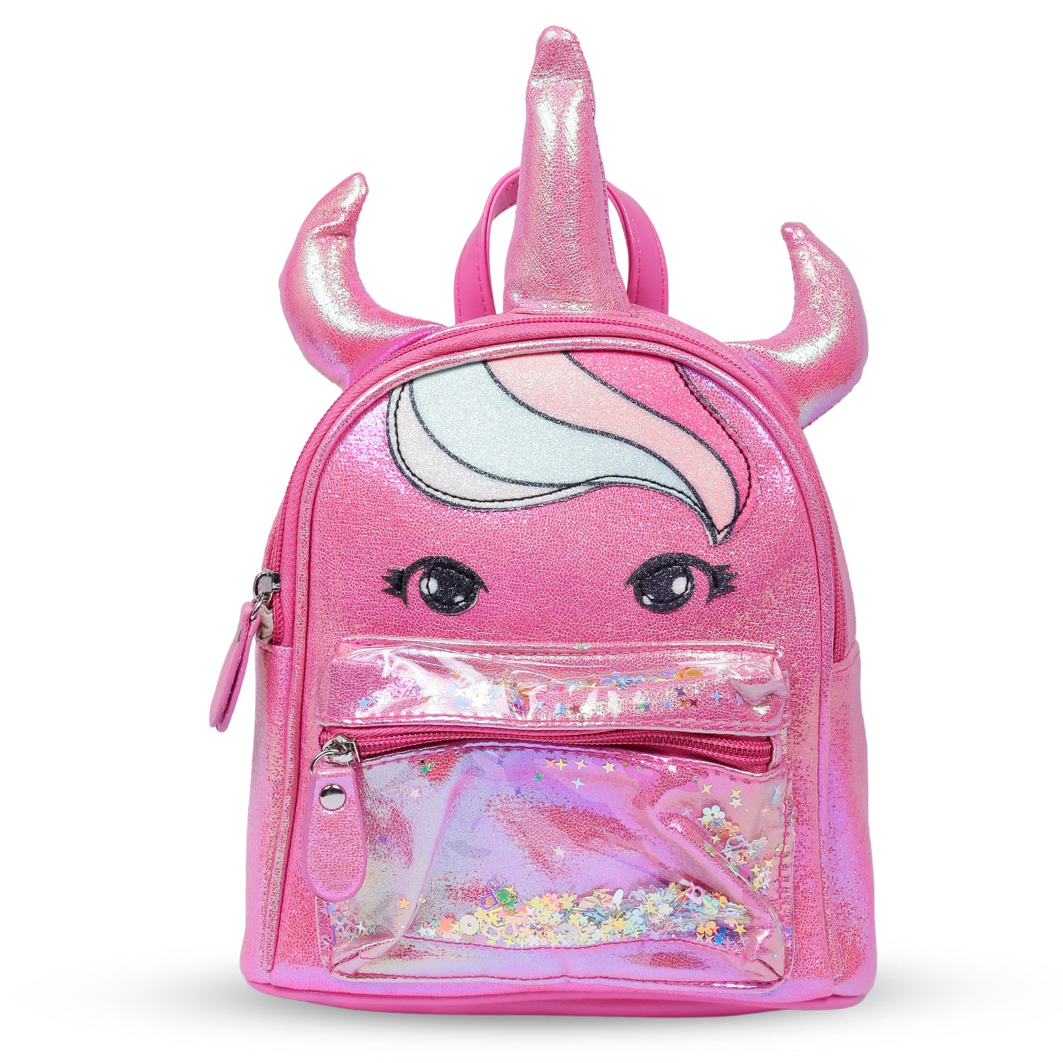 Unicorn Sequined Dual Tone Backpack Trendy Bag - Hot Pink