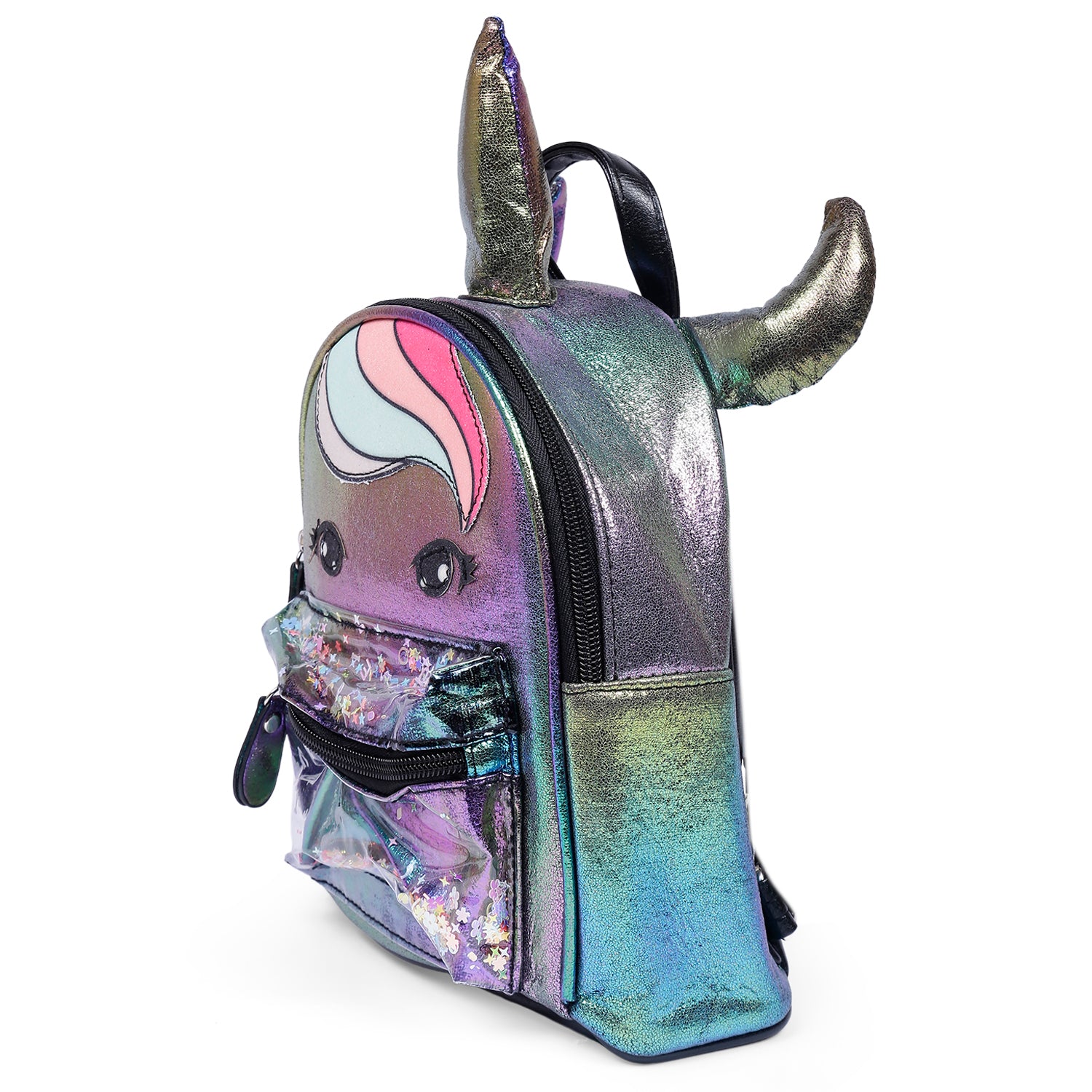 Unicorn Sequined Dual Tone Backpack Trendy Bag - Black
