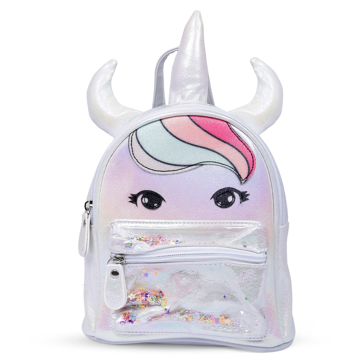 Baby Moo Unicorn Sequined Dual Tone Backpack Trendy Bag White