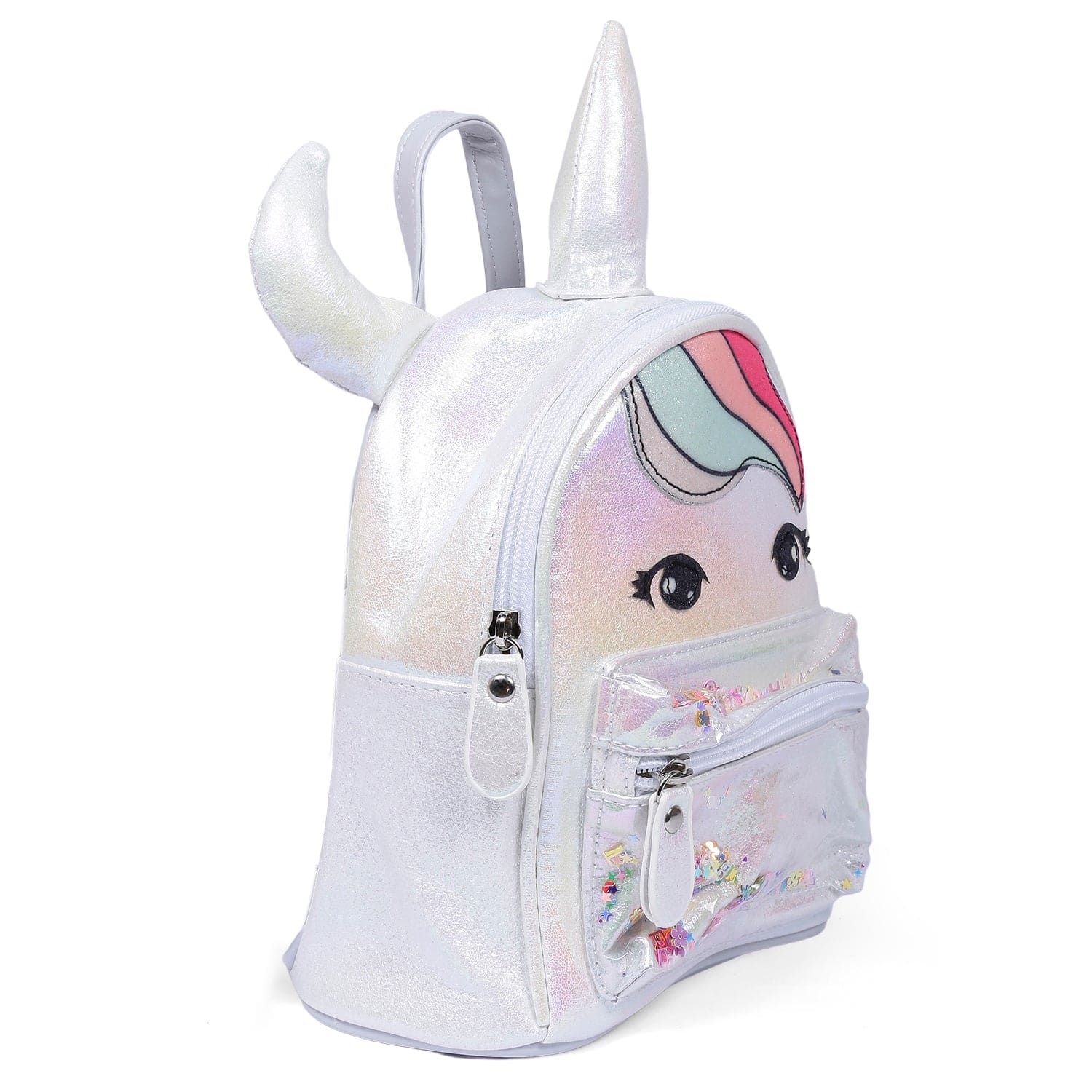 Baby Moo Unicorn Sequined Dual Tone Backpack Trendy Bag White