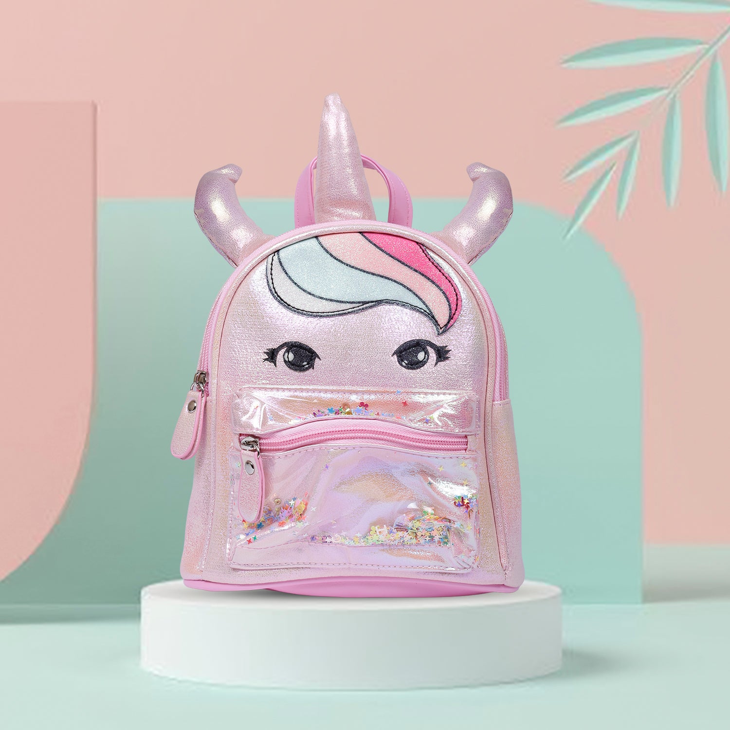 Unicorn Sequined Dual Tone Backpack Trendy Bag - Pink