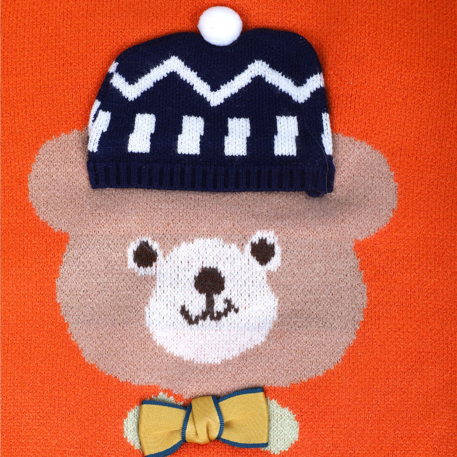 Mr. Bear Premium Full Sleeves Knitted Sweater With 3D Applique - Orange - Baby Moo