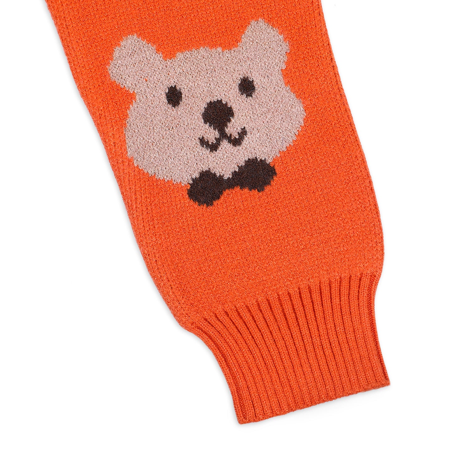 Mr. Bear Premium Full Sleeves Knitted Sweater With 3D Applique - Orange