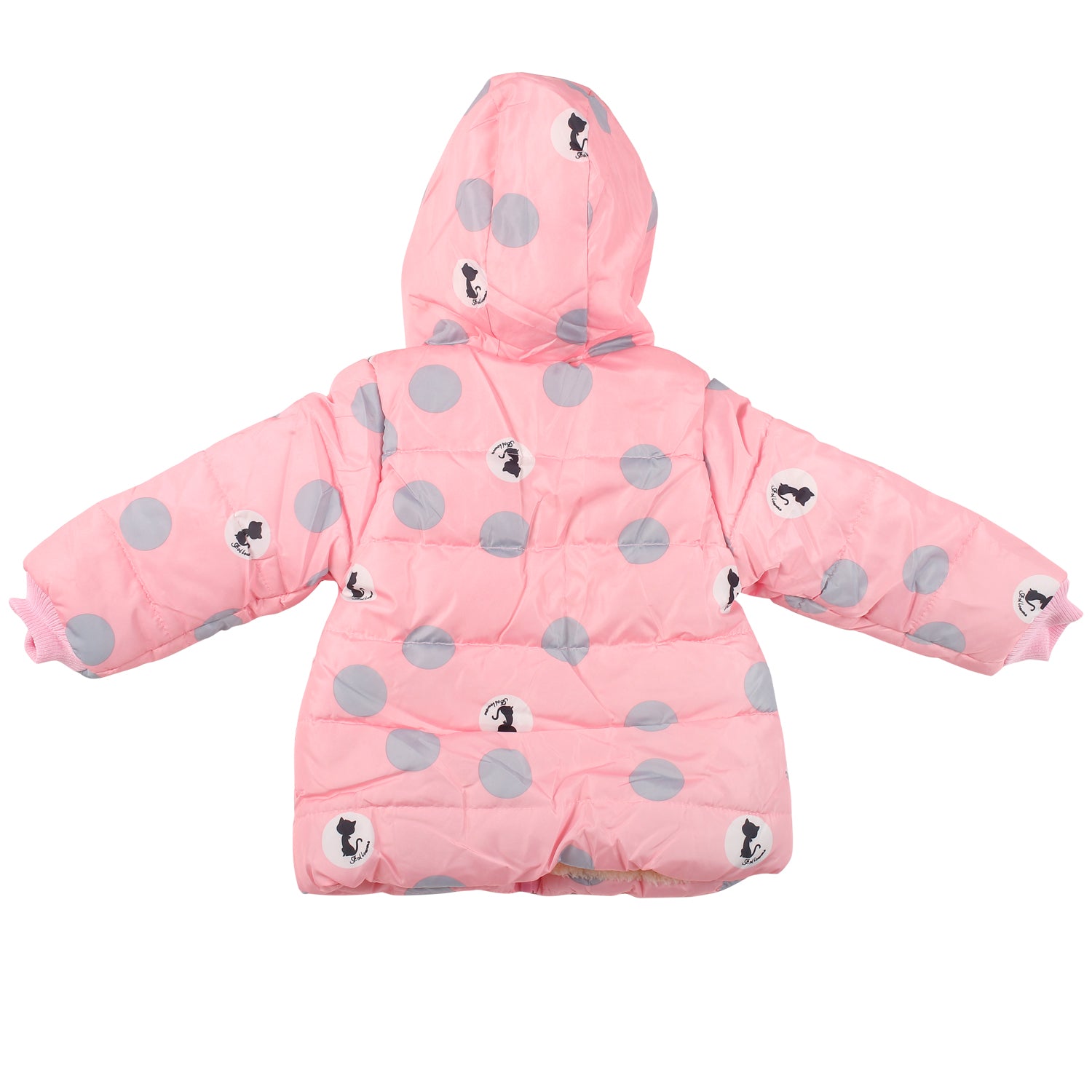 Polka Dotted Pink Hooded Full Sleeve Padded Jacket - Baby Moo