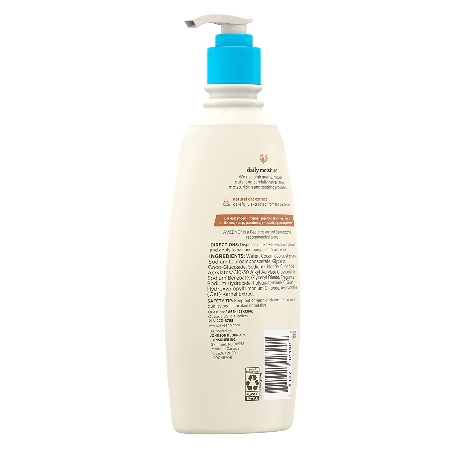 Aveeno Baby Daily Moisture Wash and Shampoo with Oat Extract Gentle on Hair & Skin 532 ml - Baby Moo