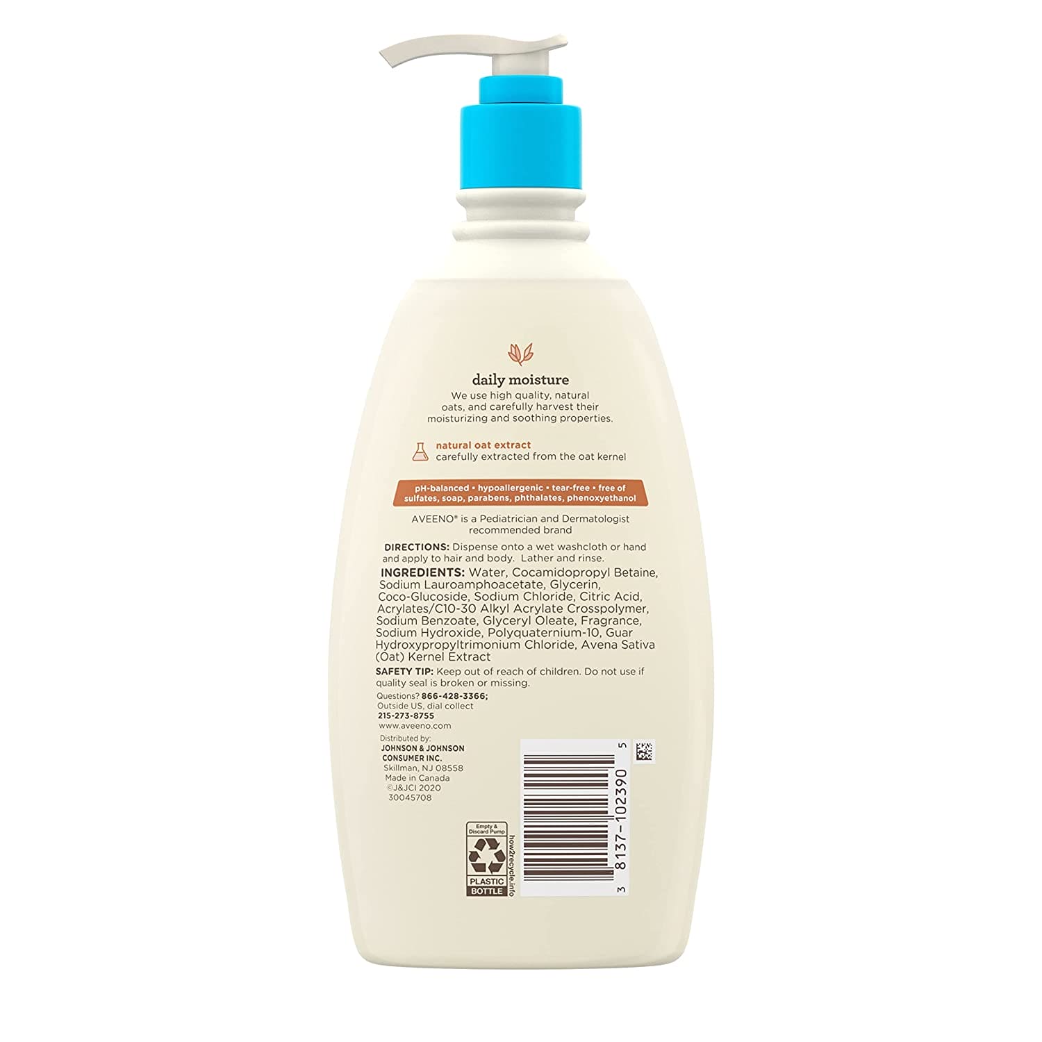 Aveeno Baby Daily Moisture Wash and Shampoo with Oat Extract Gentle on Hair & Skin 532 ml - Baby Moo