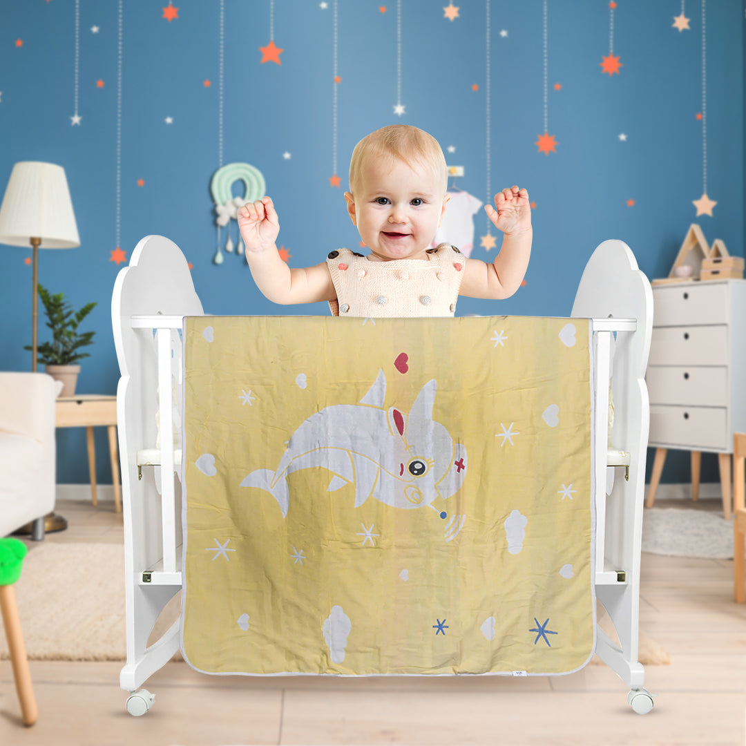 Animal Print Yellow Embossed Baby Large Muslin Blanket - Baby Moo