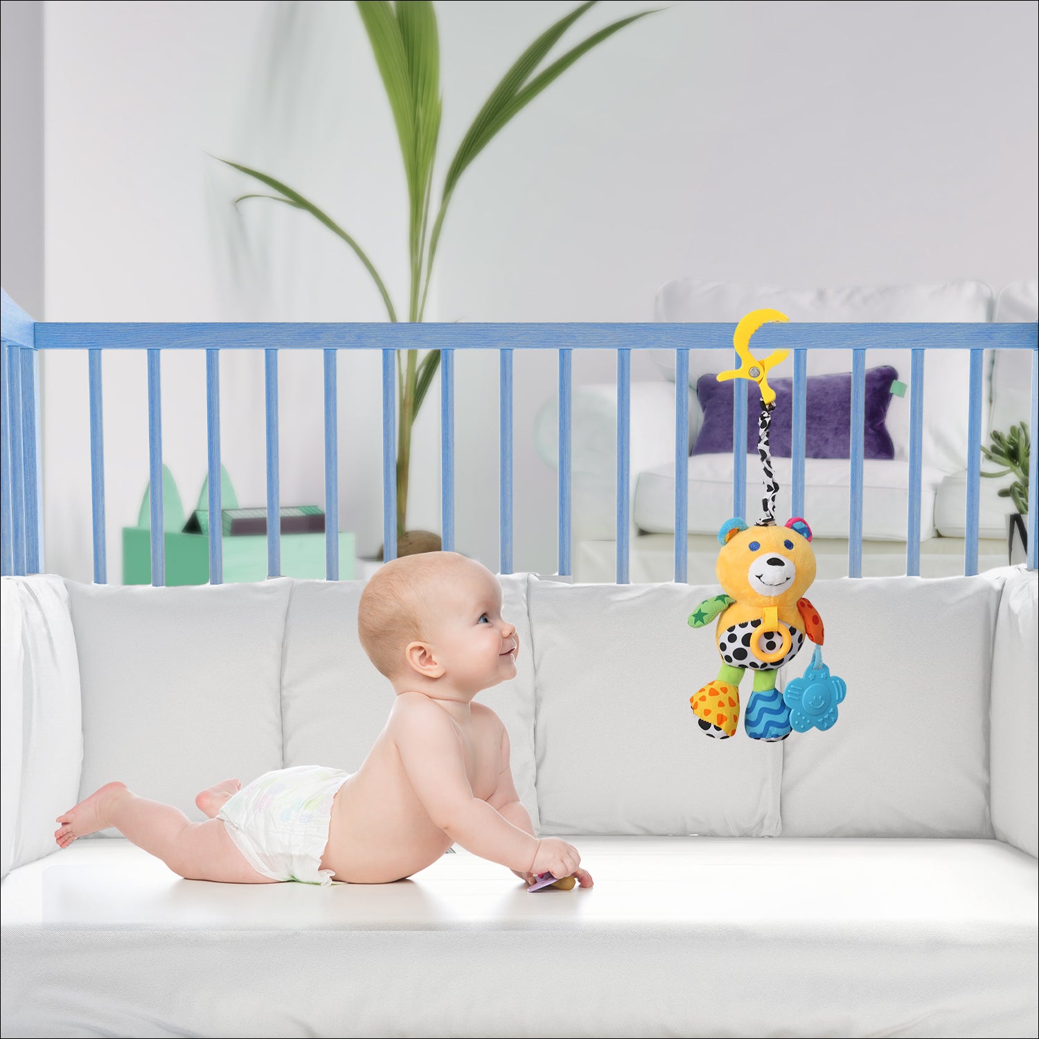 Animal Yellow Hanging Pulling Toy With Teether - Baby Moo
