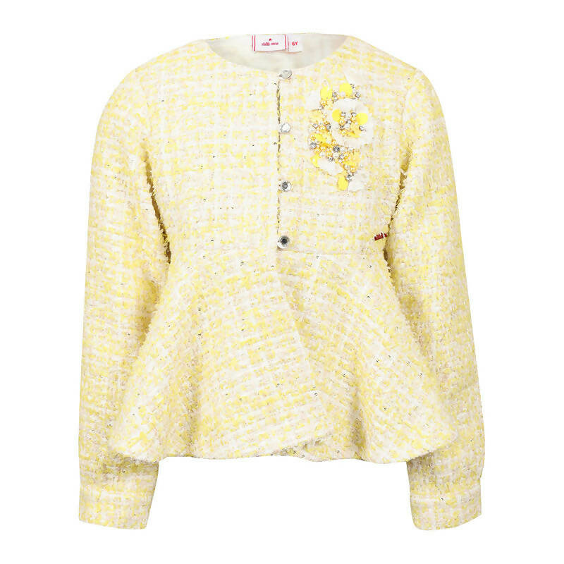 Stella Rossa Tweed Peplum Jacket With Applique - Yellow - Baby Moo