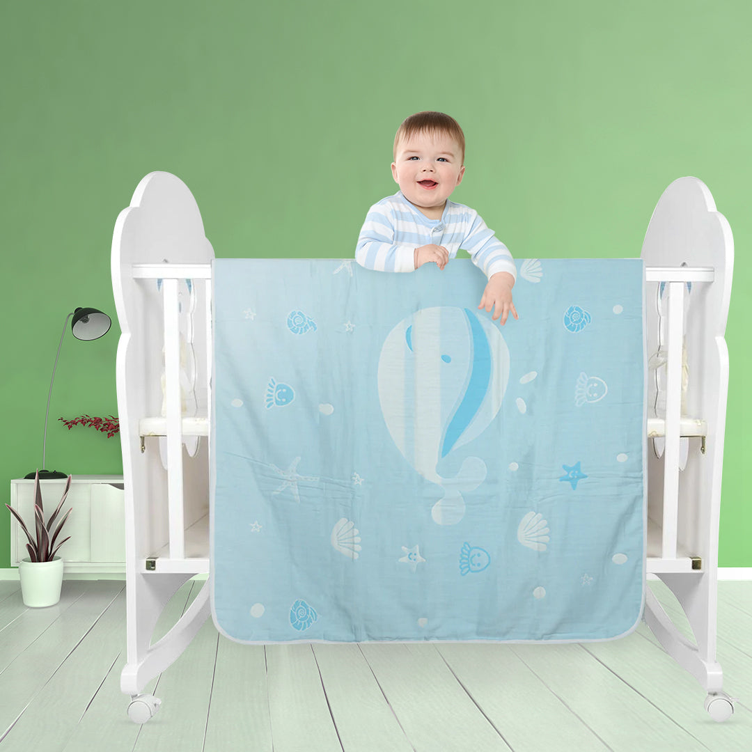 Atlantis Sky Blue Embossed Baby Large Muslin Blanket - Baby Moo