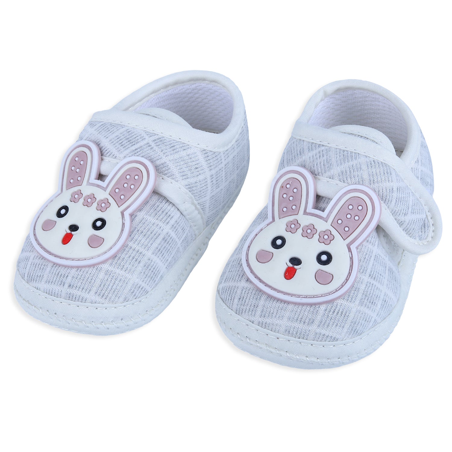 Baby Moo Naughty Bunny Velcro Strap Non-slip Kids Booties - Grey - Baby Moo