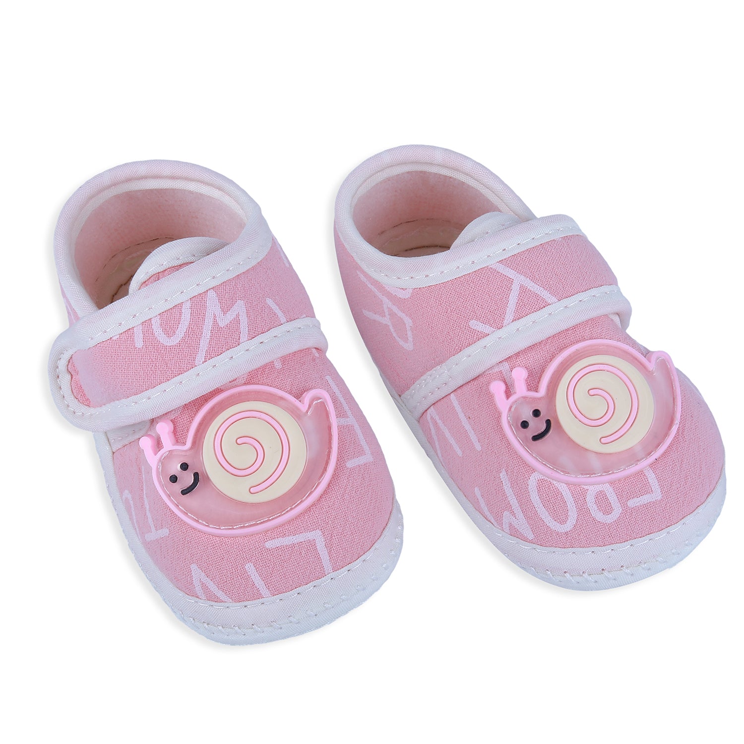 Baby Moo Snail Applique Velcro Strap Non-slip Kids Booties - Pink - Baby Moo