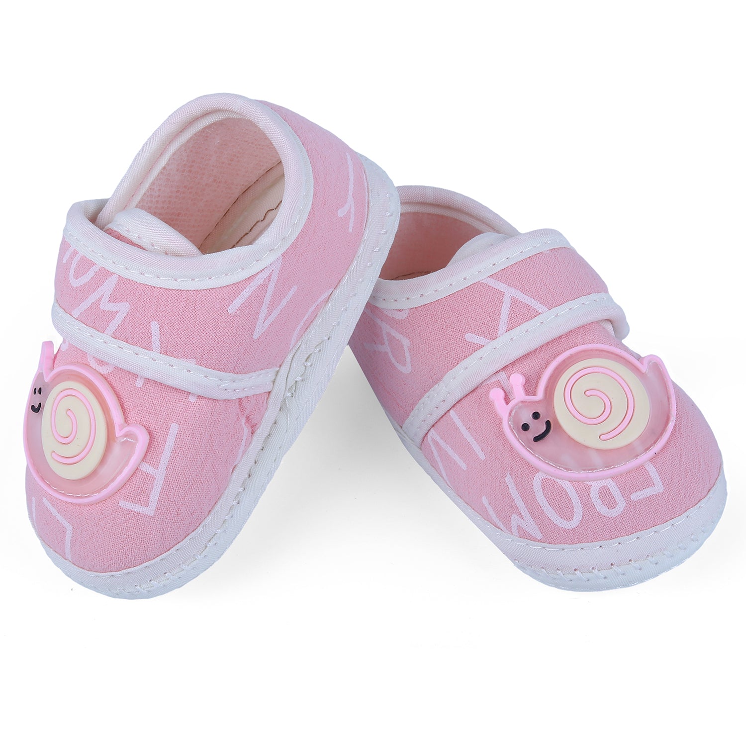 Baby Moo Snail Applique Velcro Strap Non-slip Kids Booties - Pink - Baby Moo