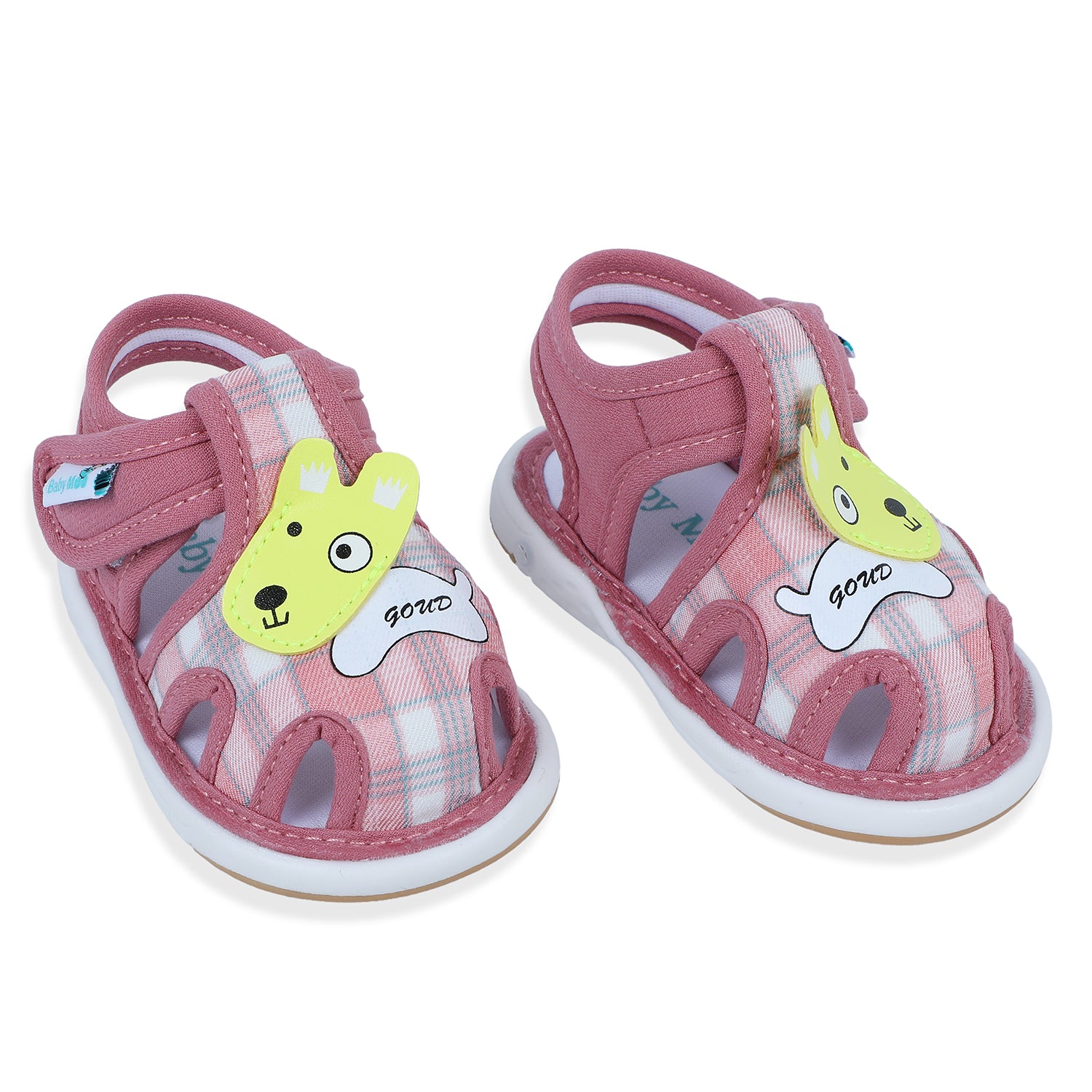 Baby Moo Cute Puppy Checked Chu-Chu Sound Breathable Anti-Skid Sandals - Pink - Baby Moo