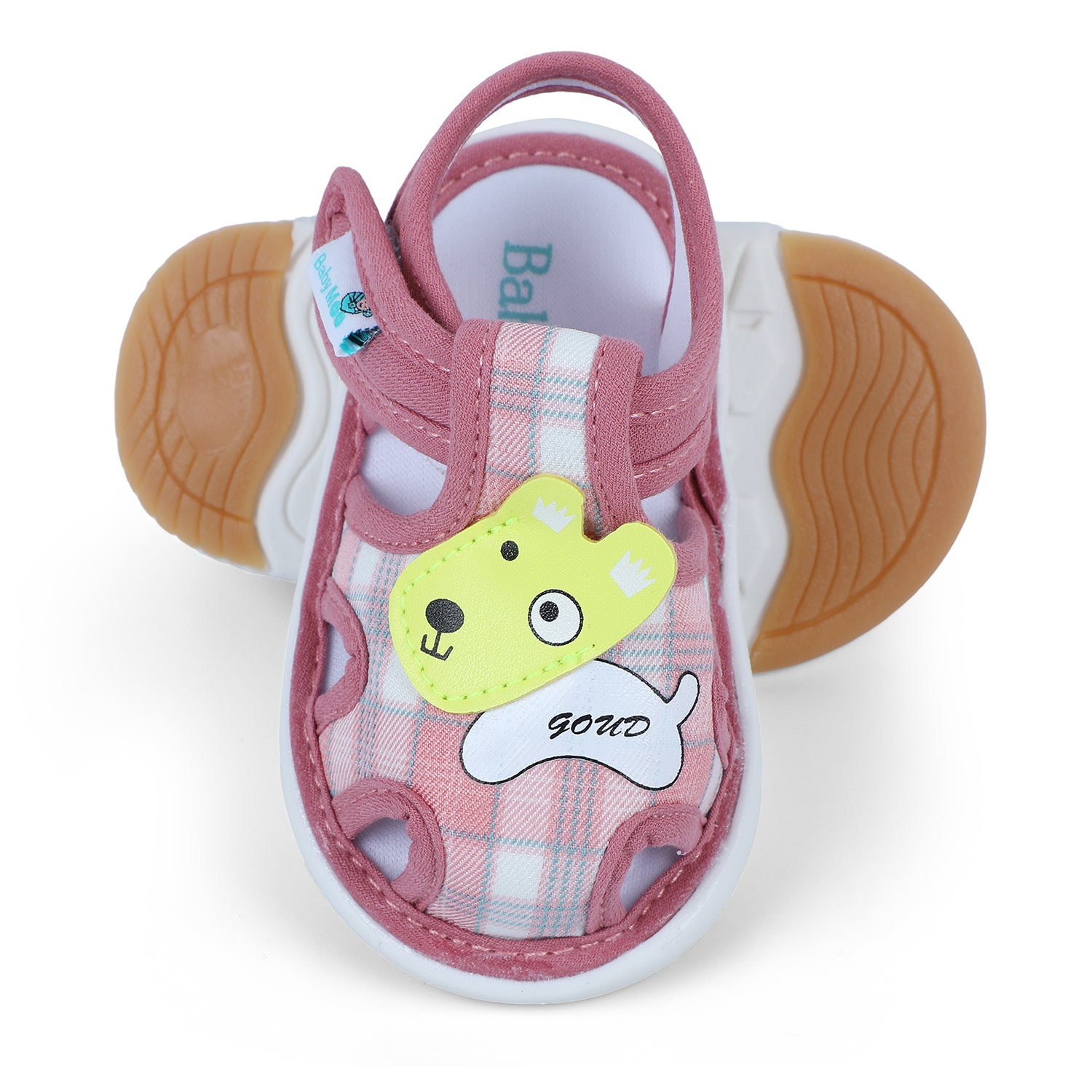 Baby Moo Cute Puppy Checked Chu-Chu Sound Breathable Anti-Skid Sandals - Pink