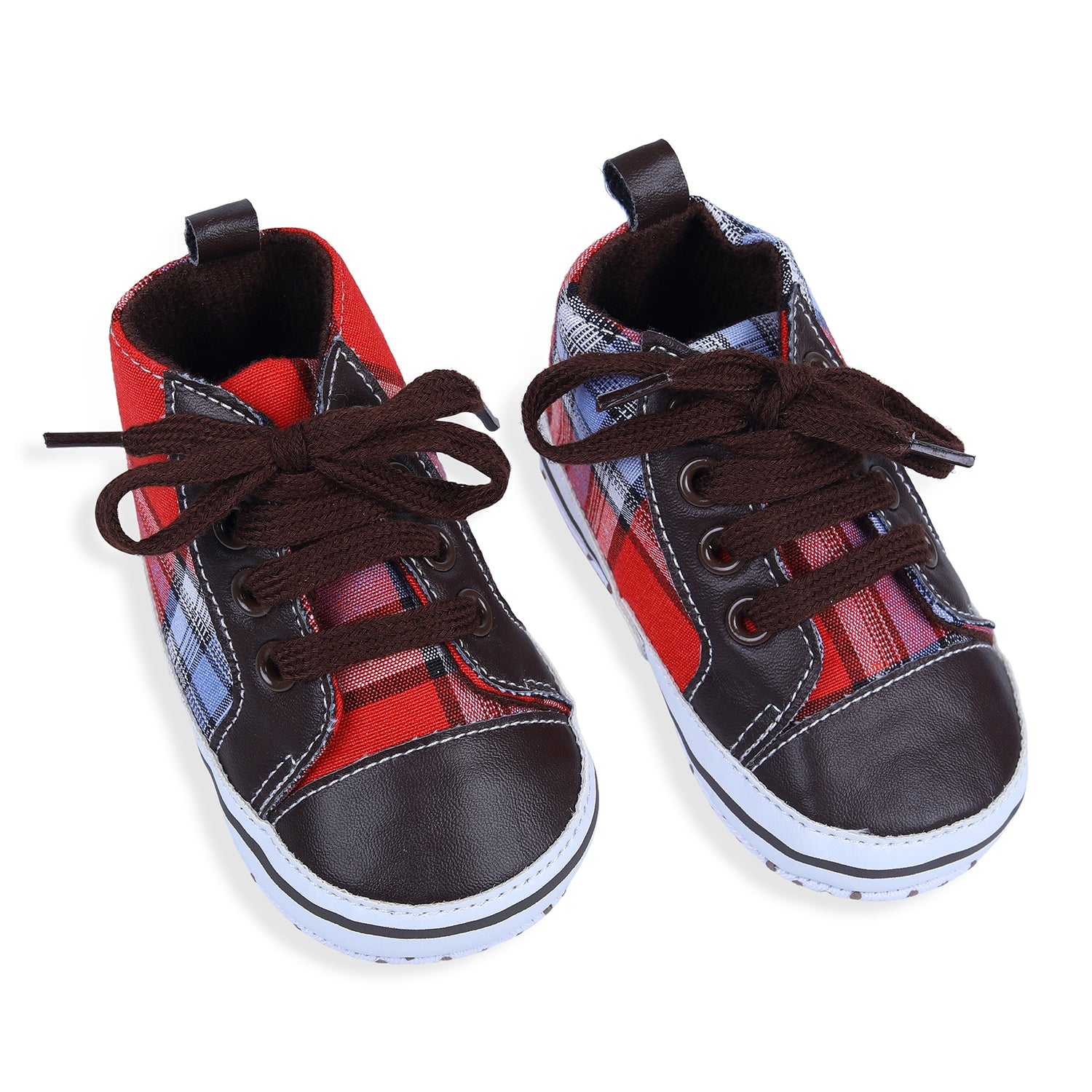 High Top Lace-Up Checked Stylish Sneaker Booties - Red - Baby Moo