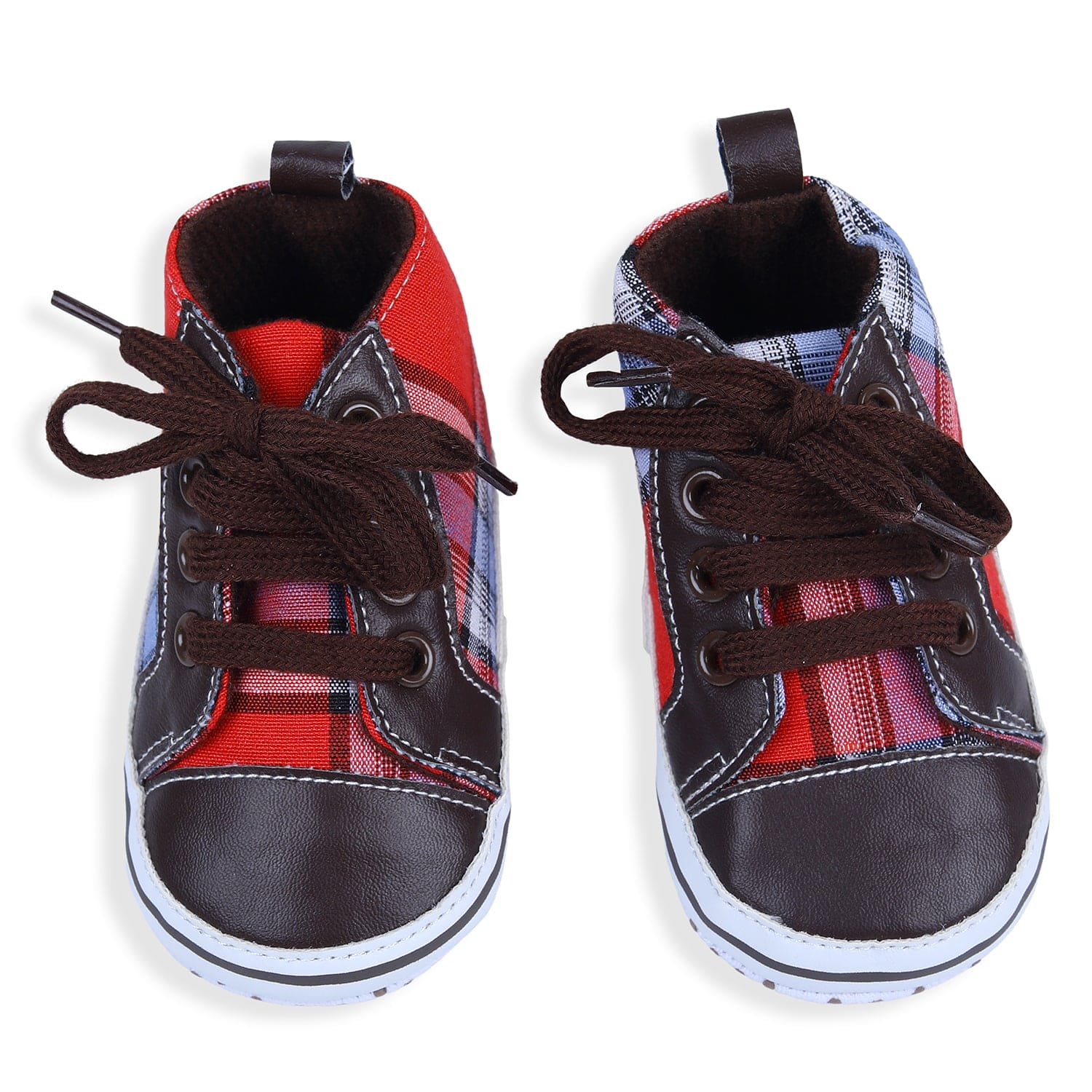 High Top Lace-Up Checked Stylish Sneaker Booties - Red - Baby Moo