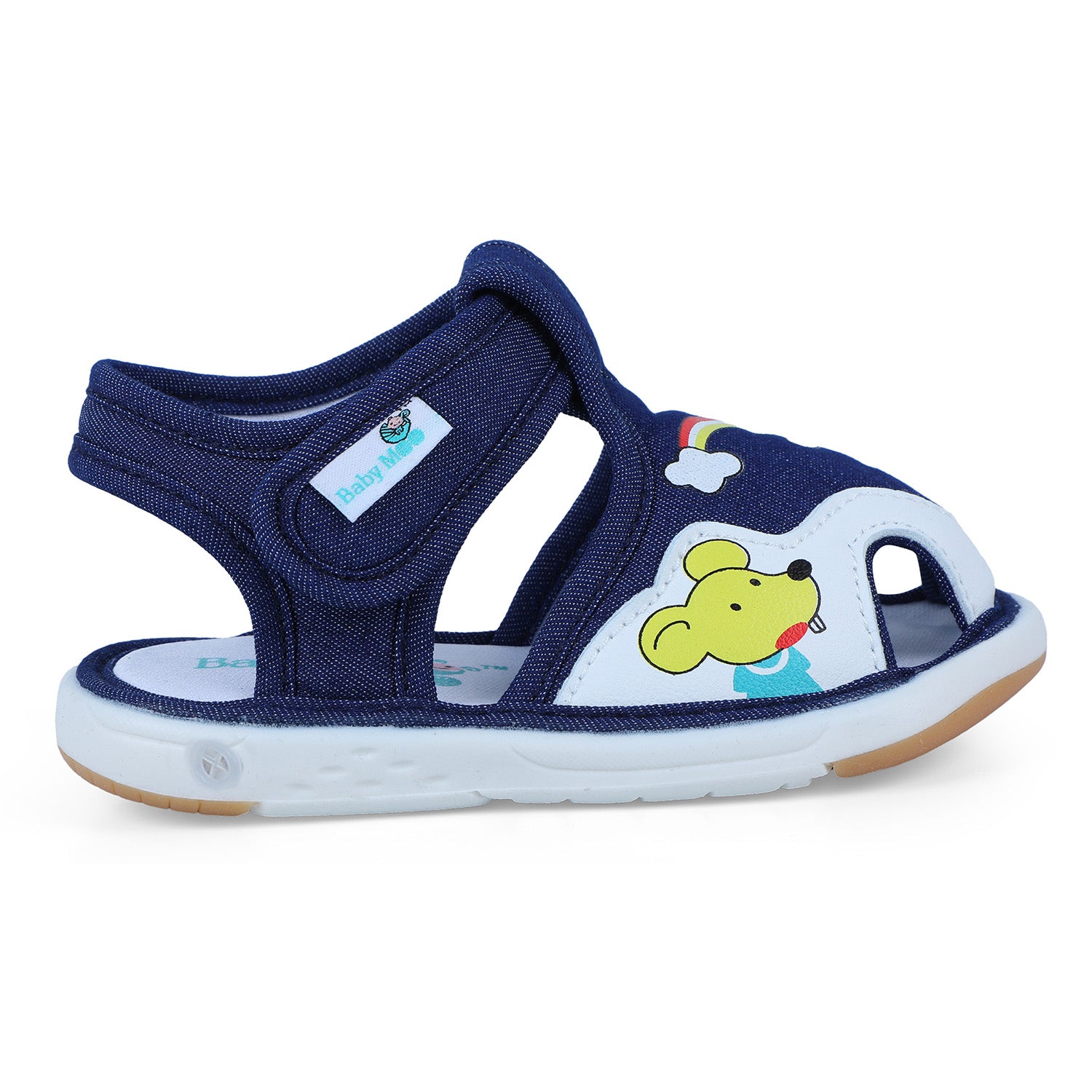 Baby Moo Rainbow Chu-Chu Sound Anti-Skid Breathable Denim Sandals - Navy Blue - Baby Moo
