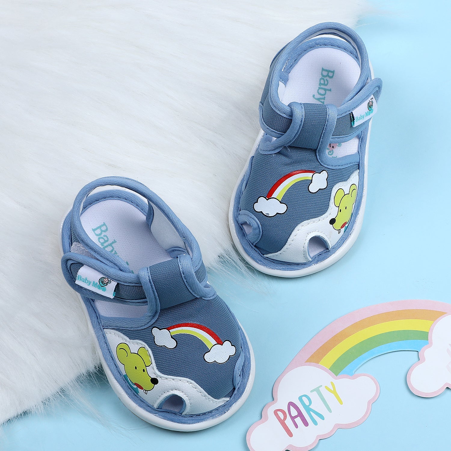 Baby Moo Rainbow Chu-Chu Sound Breathable Anti-Skid Sandals - Blue - Baby Moo