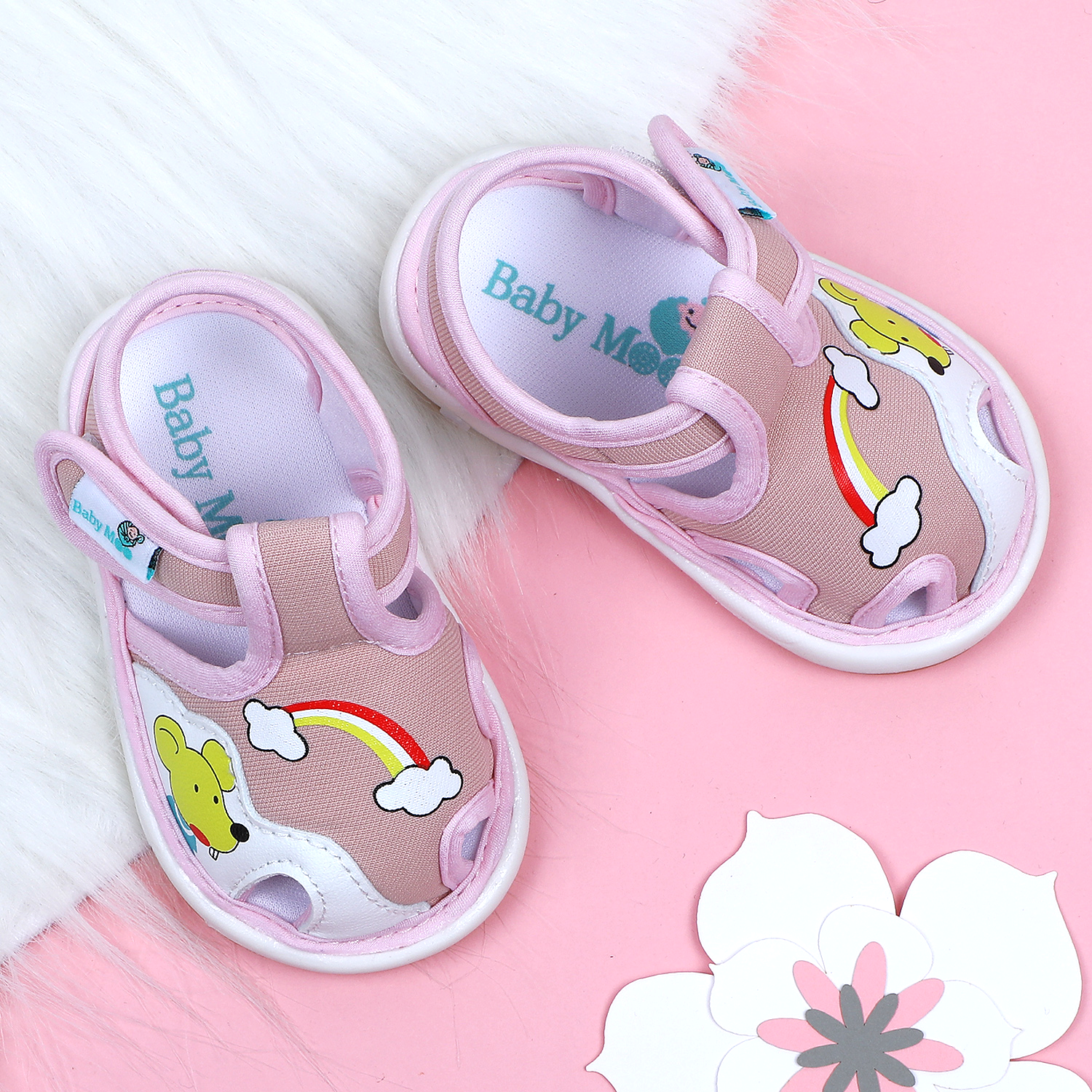 Baby Moo Rainbow Chu-Chu Sound Breathable Anti-Skid Sandals - Pink