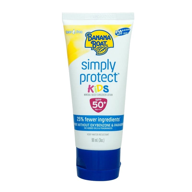 Banana Boat Simply Protect Kids Sunscreen Lotion 100% SPF 50 + Sun Protection Water Resistant 90ml - Baby Moo