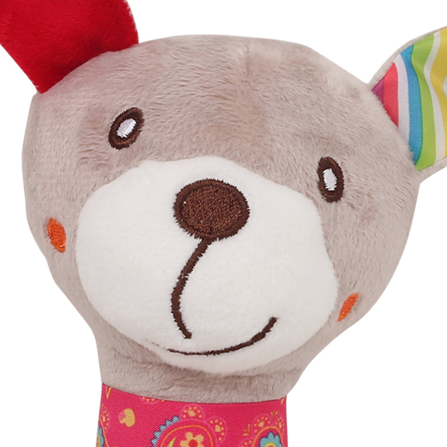 Sweet Dog Grey And Red Handheld Rattle - Baby Moo