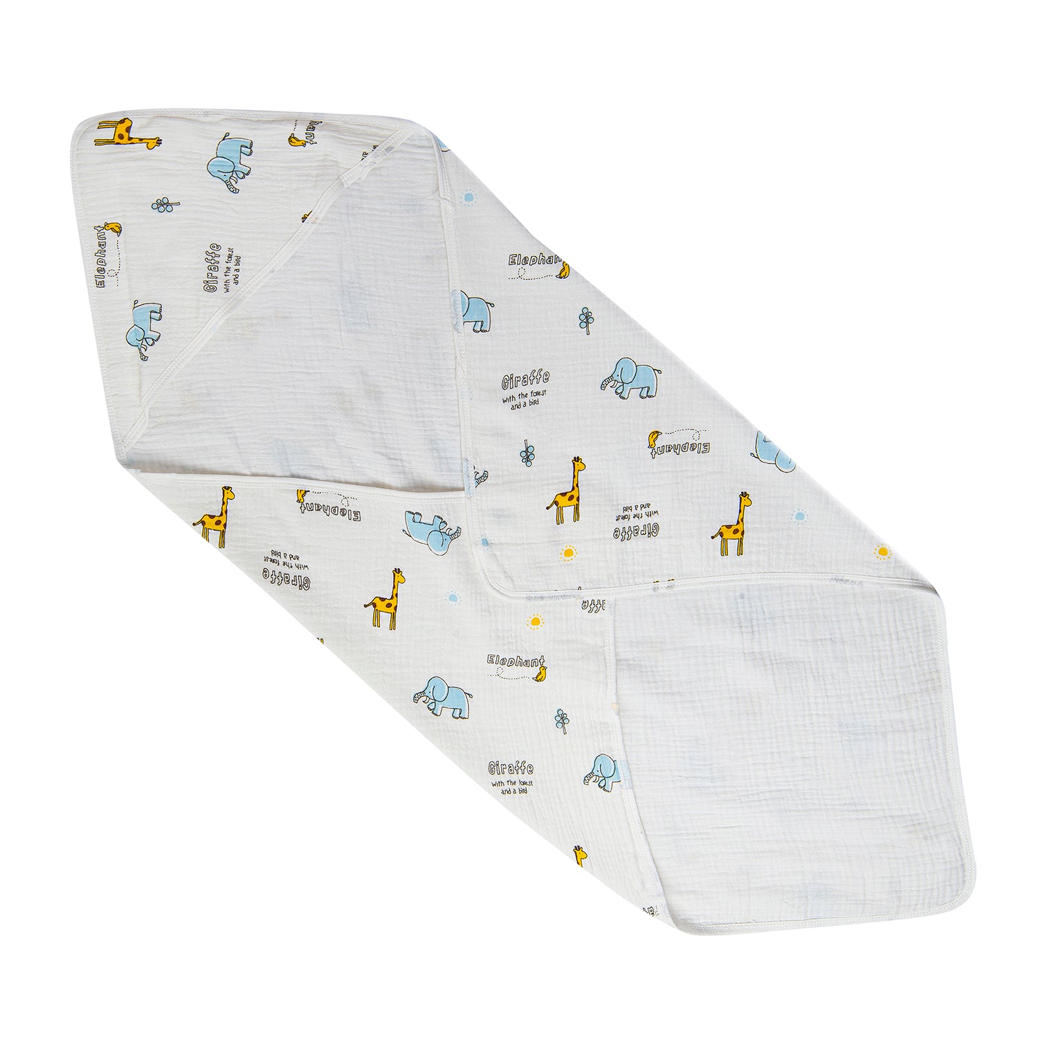 Giraffe And Elephants Cotton Hooded Wrapper White