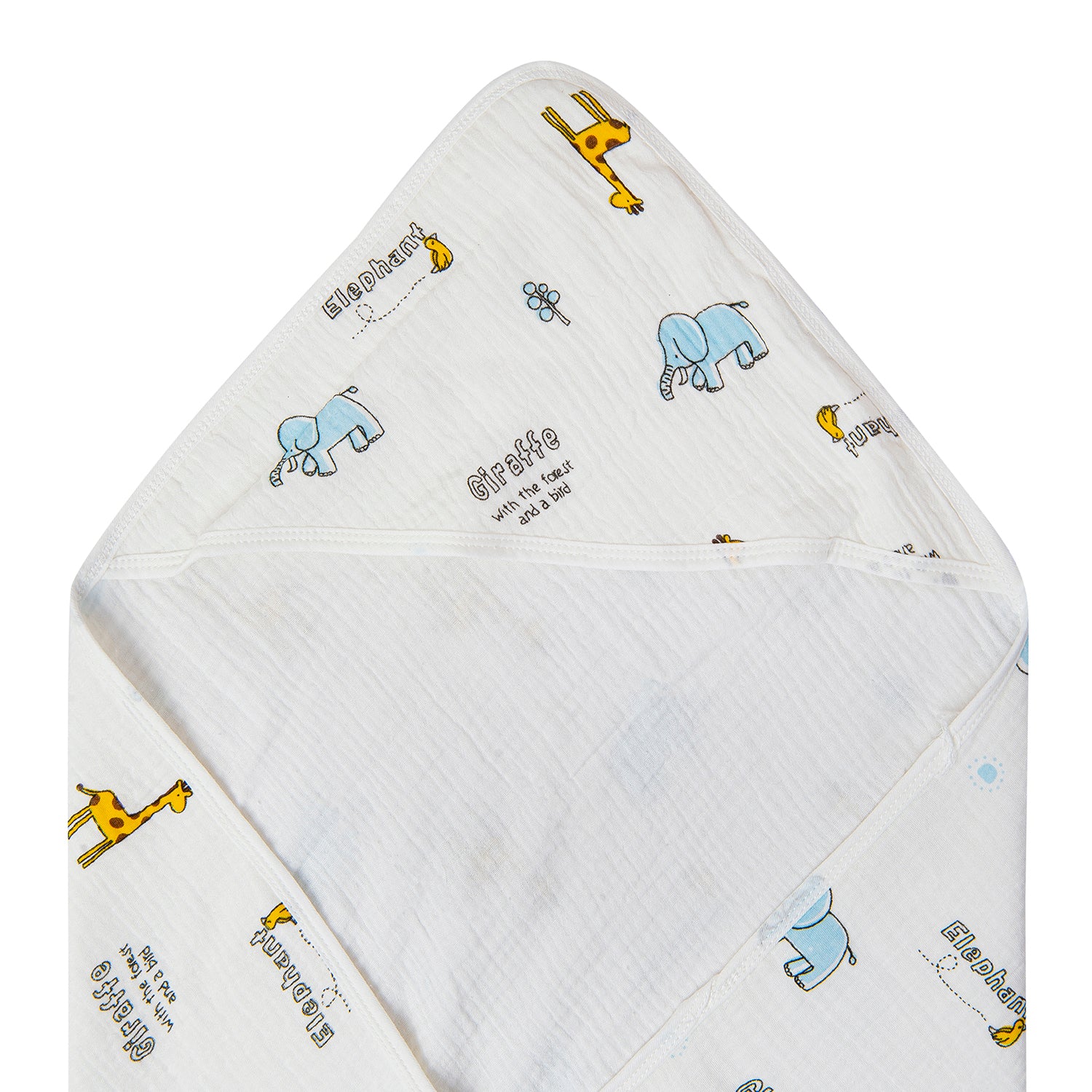 Giraffe And Elephants Cotton Hooded Wrapper White - Baby Moo