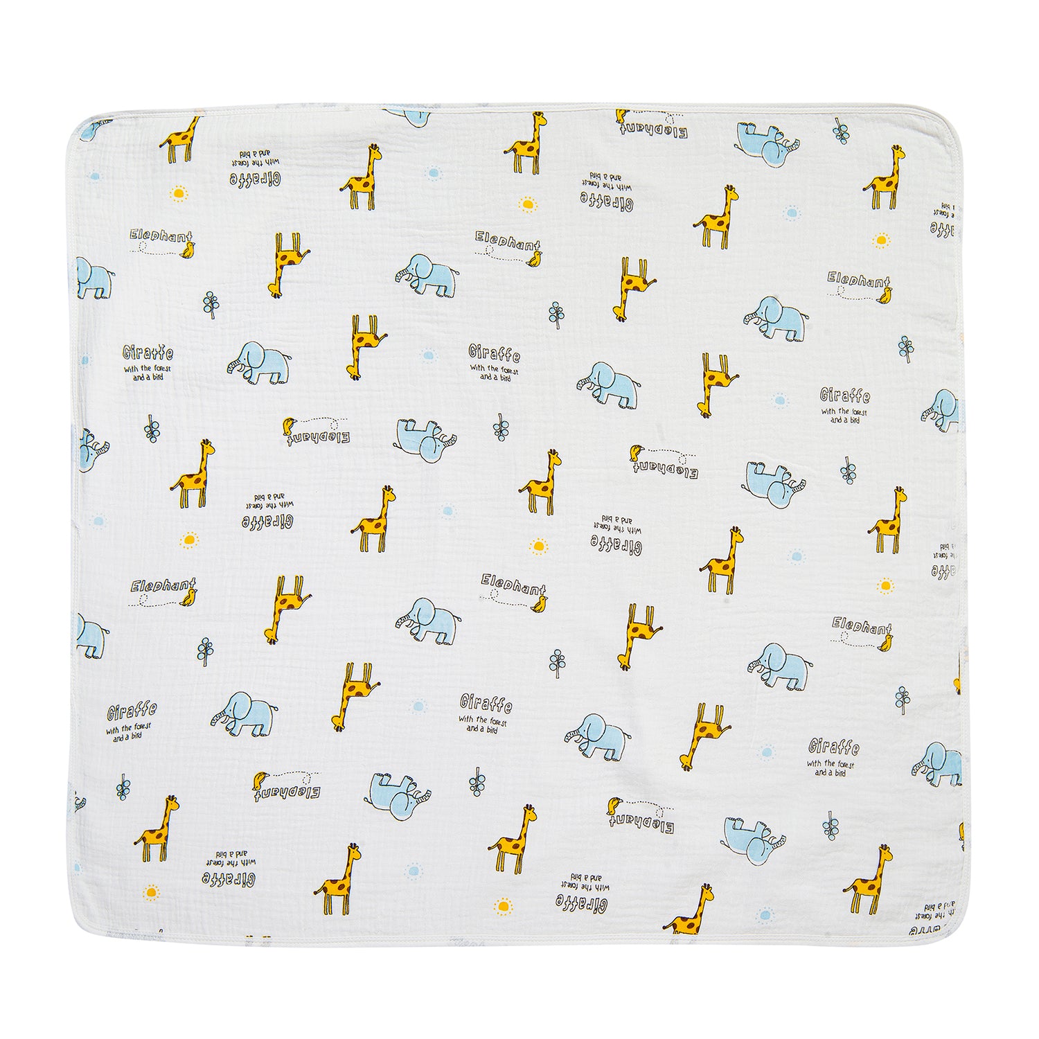 Giraffe And Elephants Cotton Hooded Wrapper White - Baby Moo