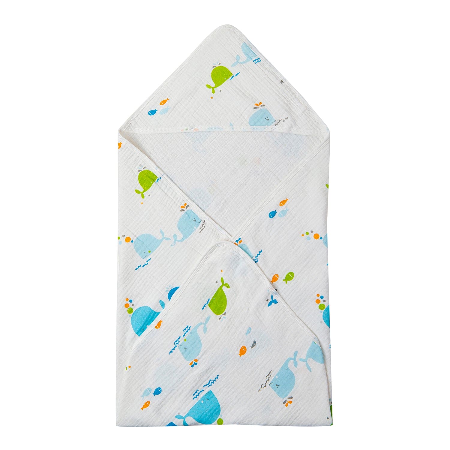 Whales Cotton Hooded Wrapper White - Baby Moo